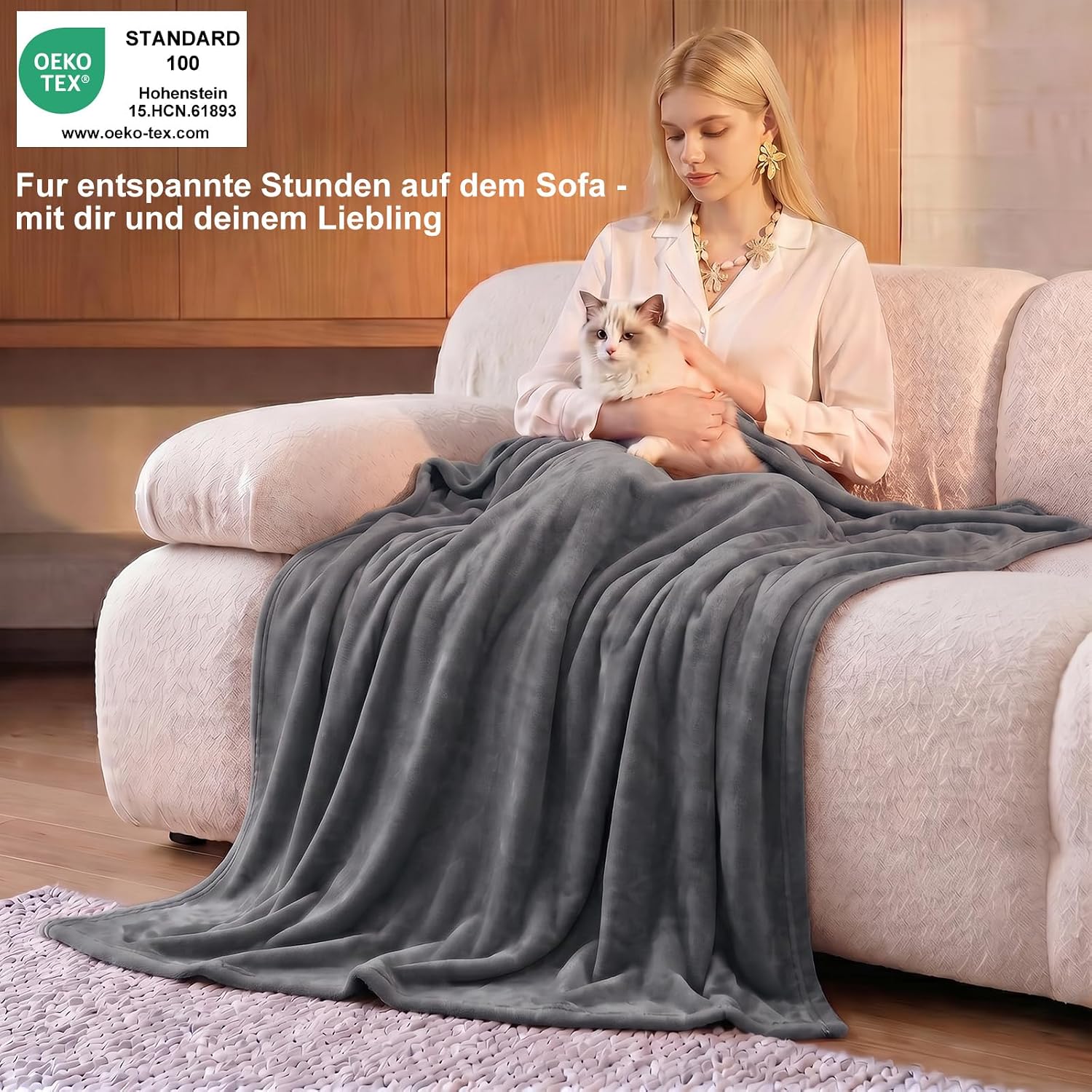 Detalle 2 de WAVVE Kuscheldecke flauschig aus Microfaser – Sofaüberwurf 130x150 cm in Grau