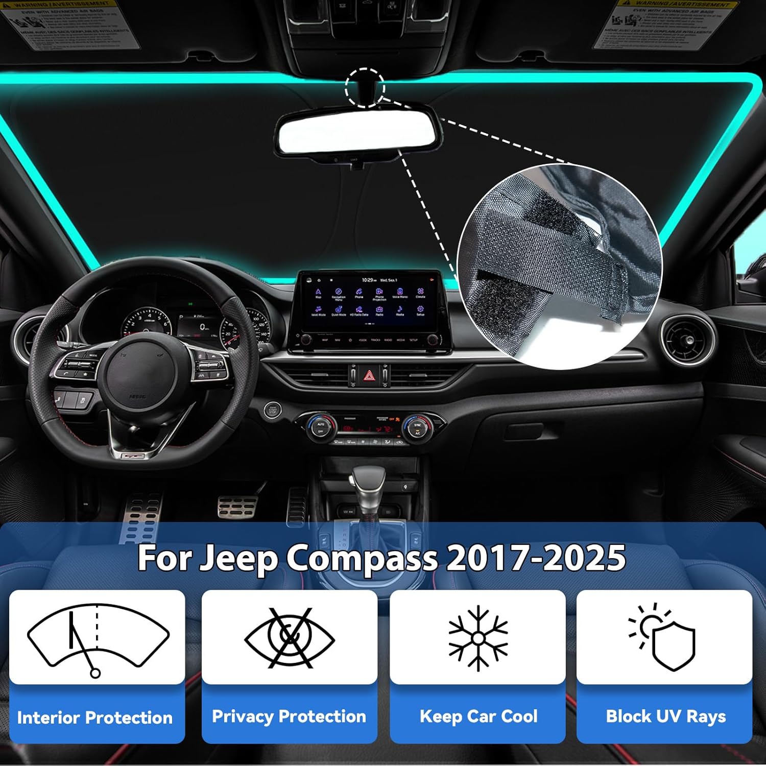 Thumbnail 1 de PAIMOHO Windshield Sun Shade for Jeep Compass (2017-2025) – Custom-Fit Front Window Sunshade