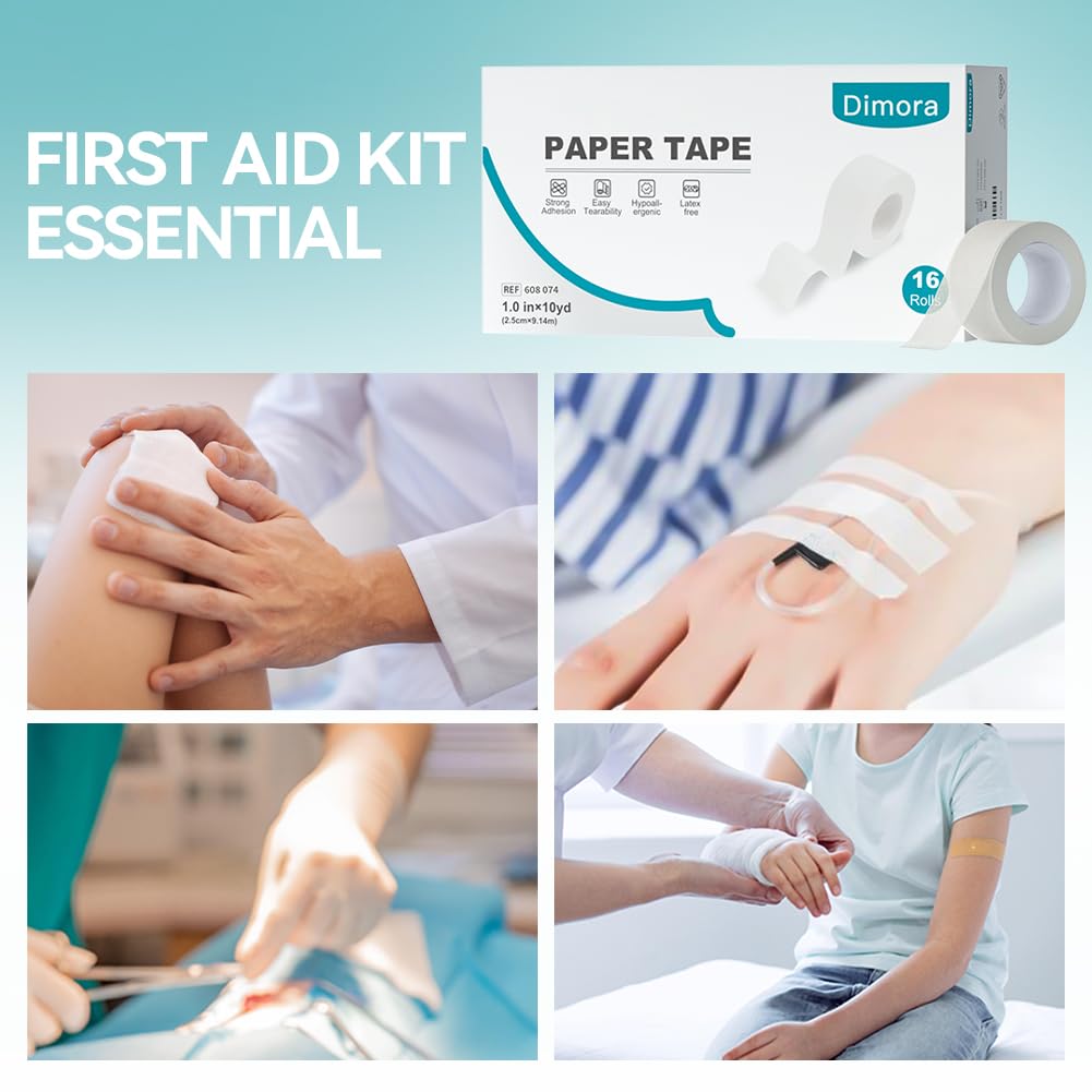 Detalle de Dimora Paper Medical Tape 16 Rolls – Hypoallergenic, Breathable First Aid Tape for Sensitive Skin