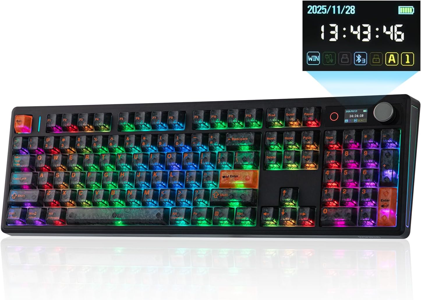Detalle de EPOMAKER TH108 V2 PRO Full-Size Mechanical Keyboard with Screen & Knob (Black, Sea Salt Silent)