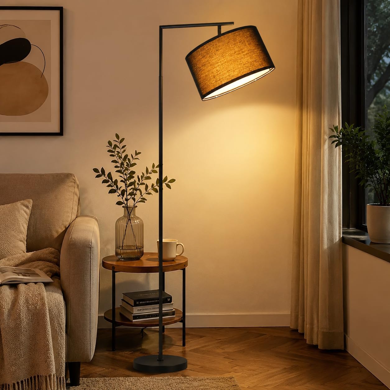Detalle de ZMH G80-SR-C – czarna lampa podłogowa E27 z abażurem i włącznikiem nożnym