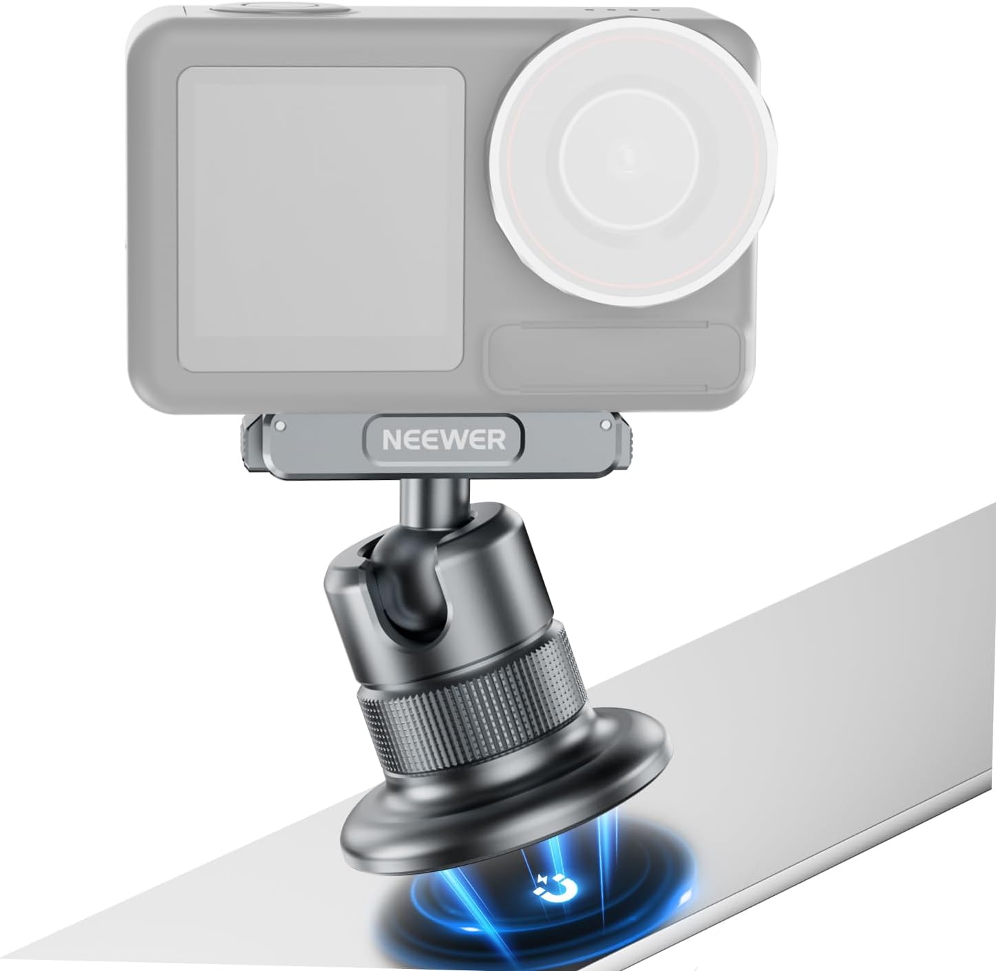 NEEWER Support magnétique pour caméra AC013 (gris foncé) avec rotule 360° et filetage 1/4" – compatible DJI Osmo 360 / Action 5 Pro-4-3