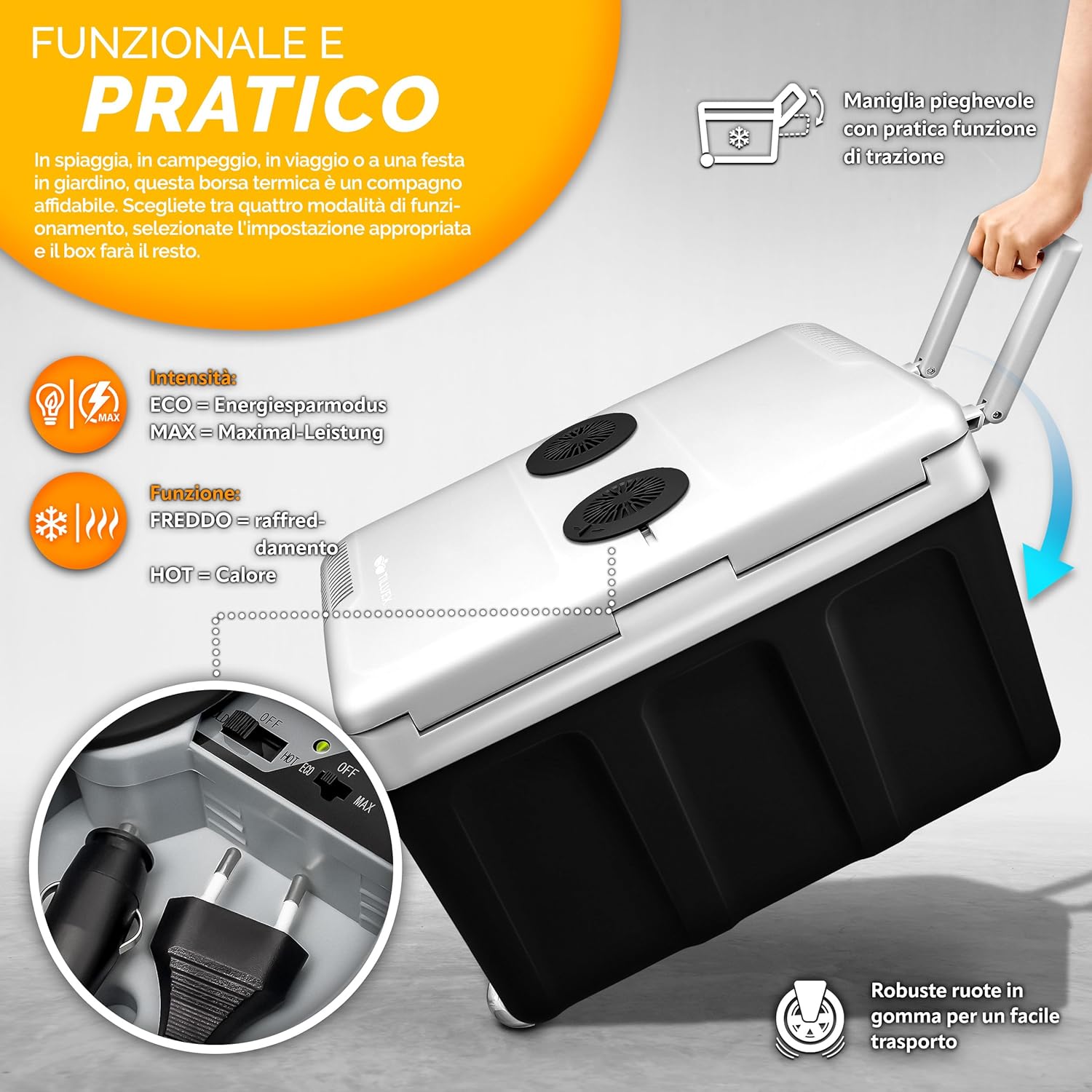 Thumbnail 2 de tillvex Frigorifero elettrico portatile da 40L con rotelle (12 V e 230–240 V) e funzioni rinfresca/riscalda