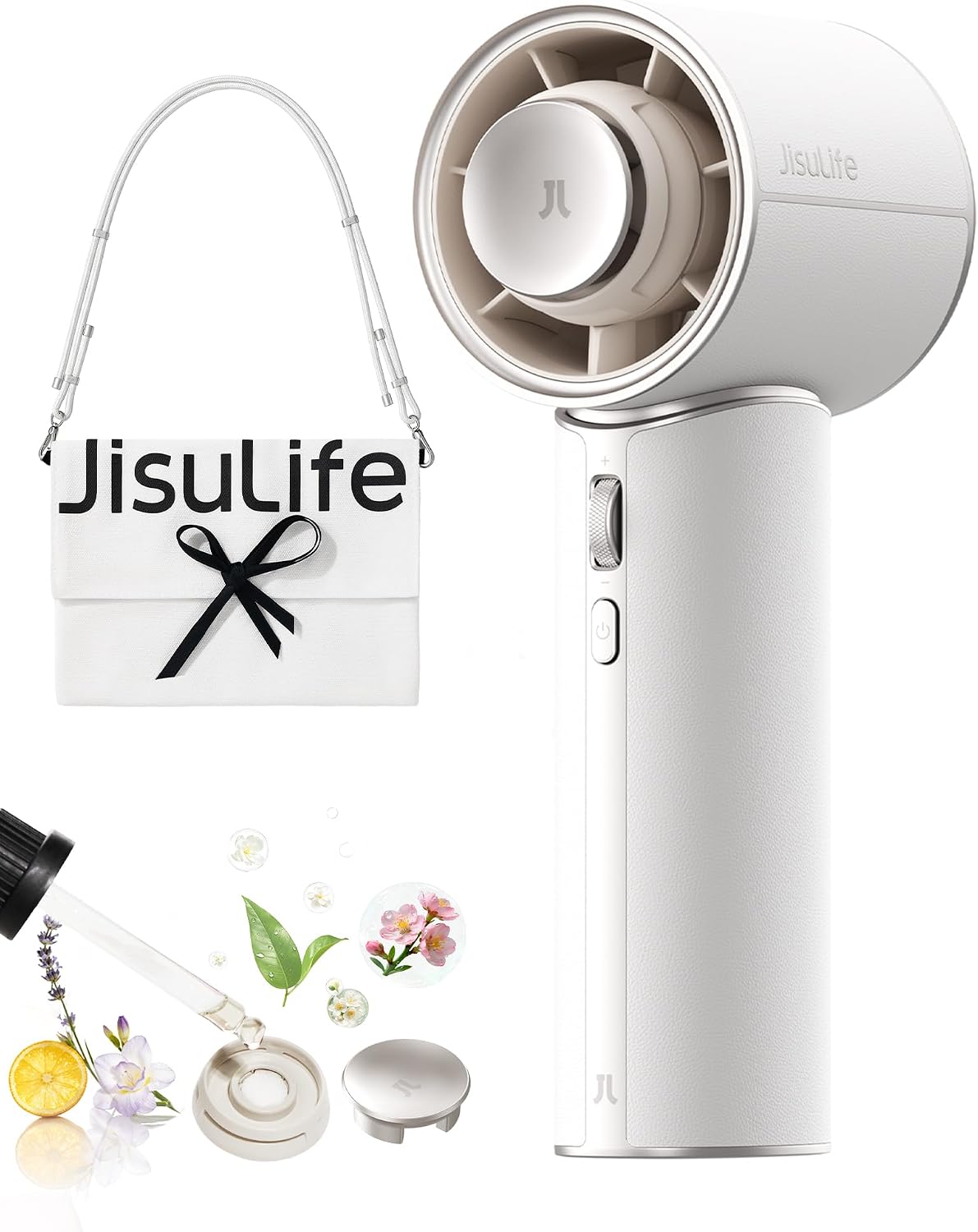 Detalle de JISULIFE Pro1 Mini handfläkt i PU-läder med 100 hastighetslägen
