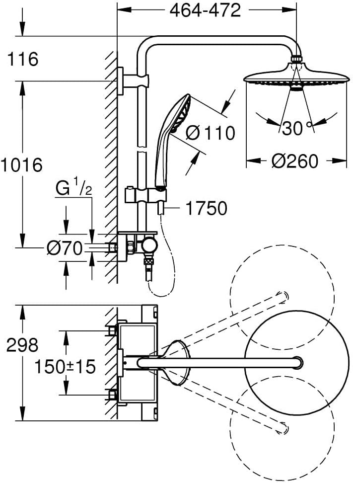 Thumbnail 3 de GROHE Colonne de douche Vitalio Joy 260 avec mitigeur thermostatique — économie d’eau et douche triple jets