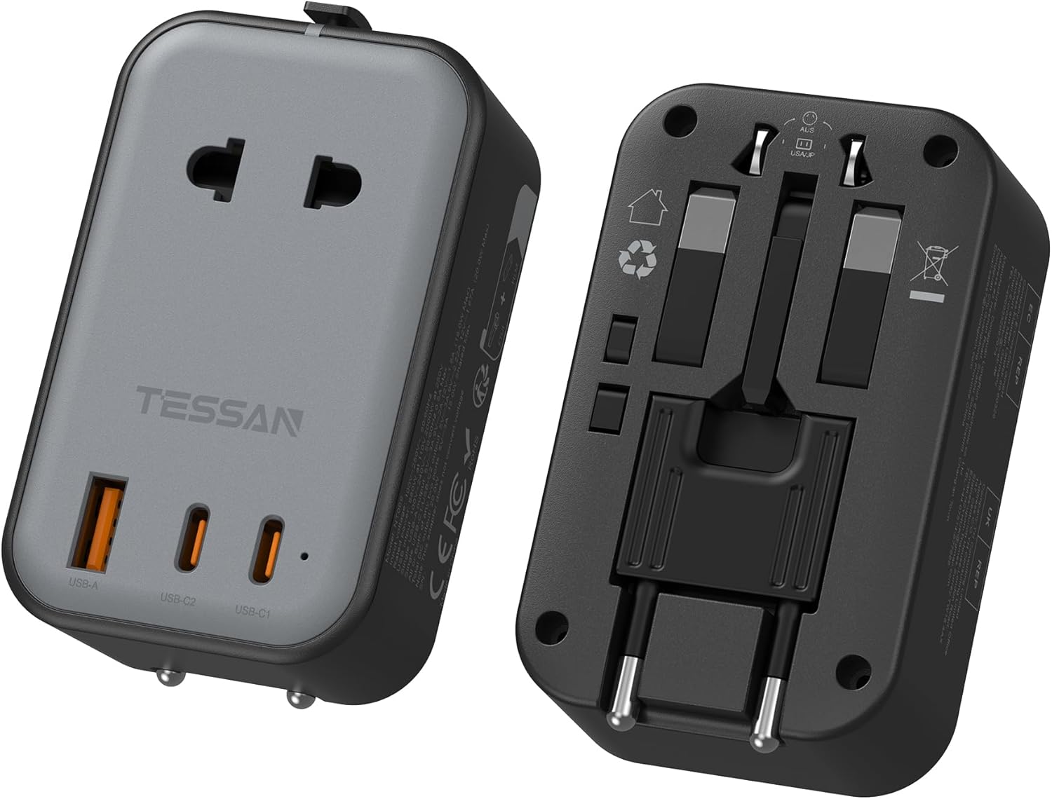 Thumbnail 6 de TESSAN Adattatore Universale da Viaggio 28 W con 3 USB-C e 2 USB-A – Spina EU/US/UK/AU, Nero