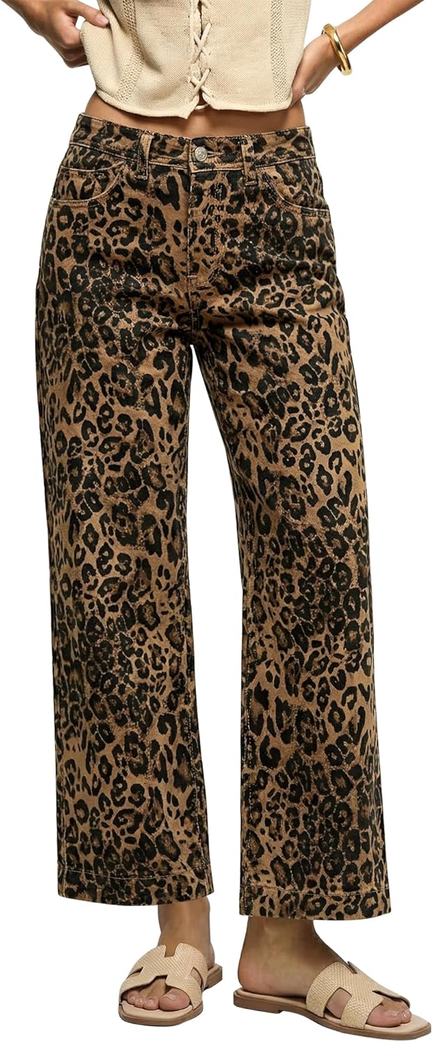 Detalle de luvamia Wide Leg Jeans 28-inch leopard print