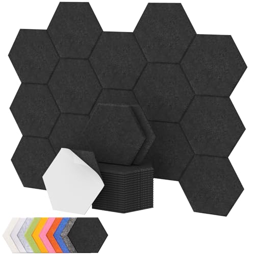 Detalle de TONOR Hexagon Akustikpaneele – selbstklebend, 18 Stück, 30x26x1 cm, schwarzer Schallabsorber