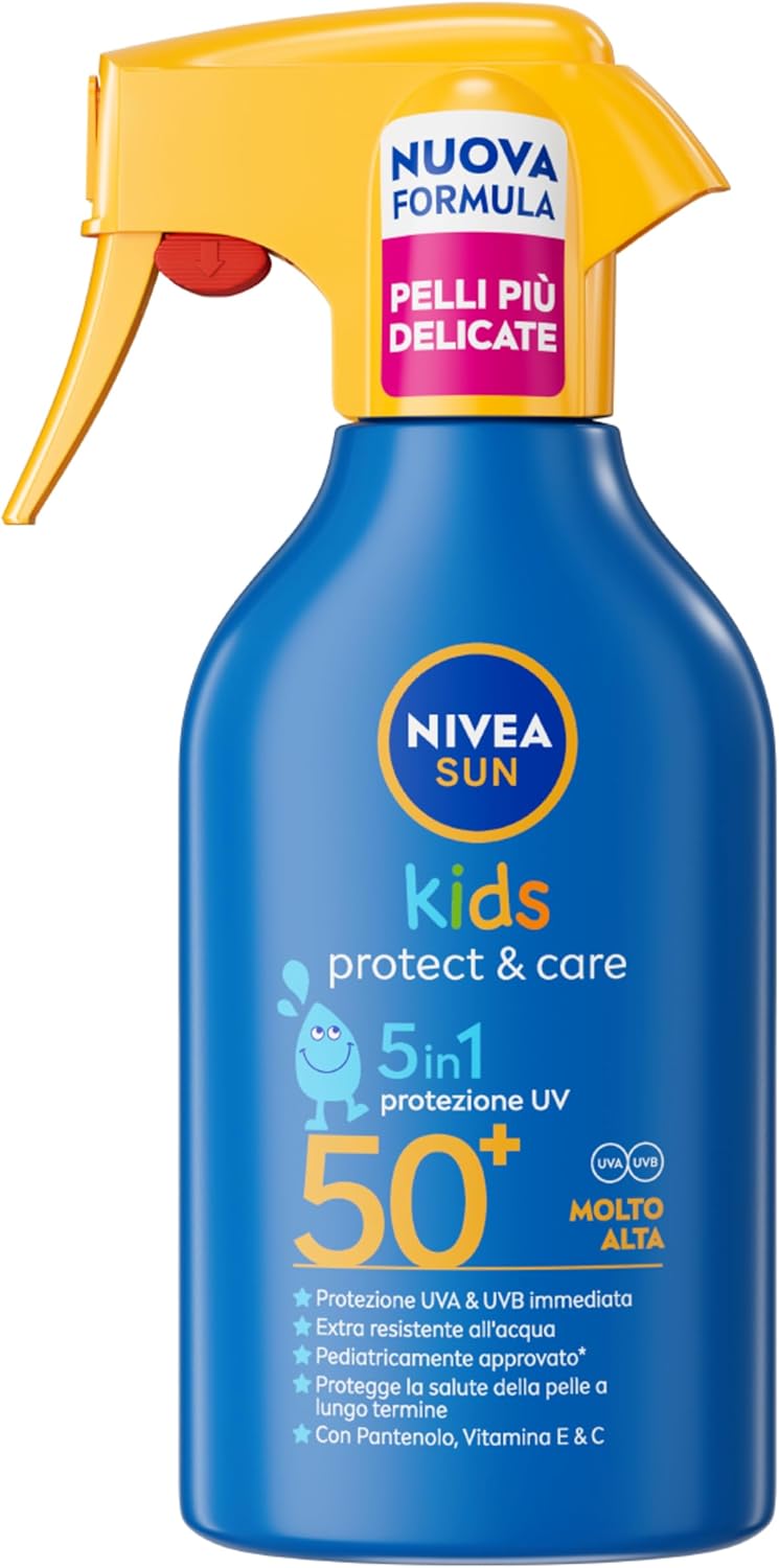 Detalle de NIVEA SUN Kids Maxi Spray Protect & Care SPF 50+ 270 ml: protezione solare affidabile per bambini dalla pelle sensibile