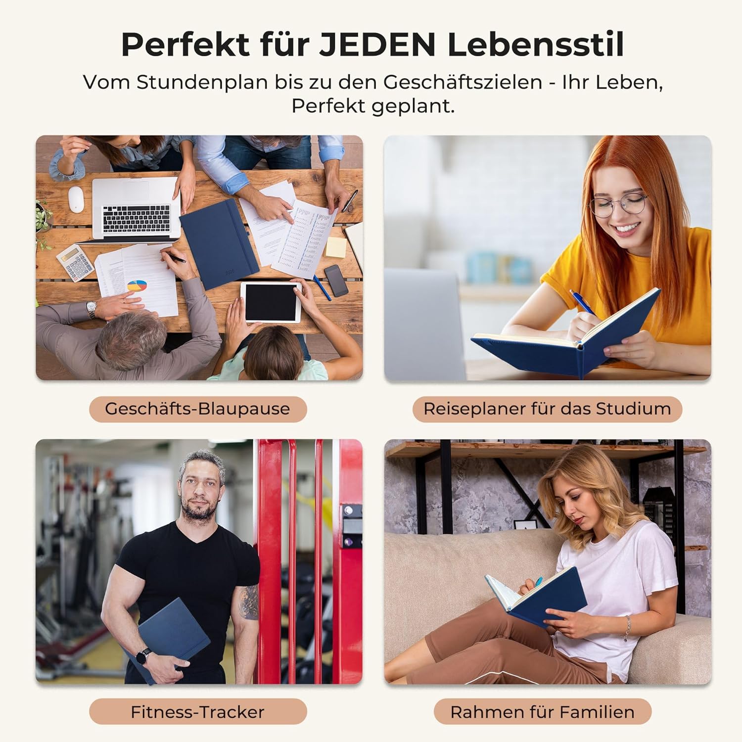 Thumbnail 6 de IN-LUXPRO Kalender 2026: A4 Buchkalender 29 × 21,7 cm – Wochenplaner mit 100GSM Papier, PU-Leder Marineblau