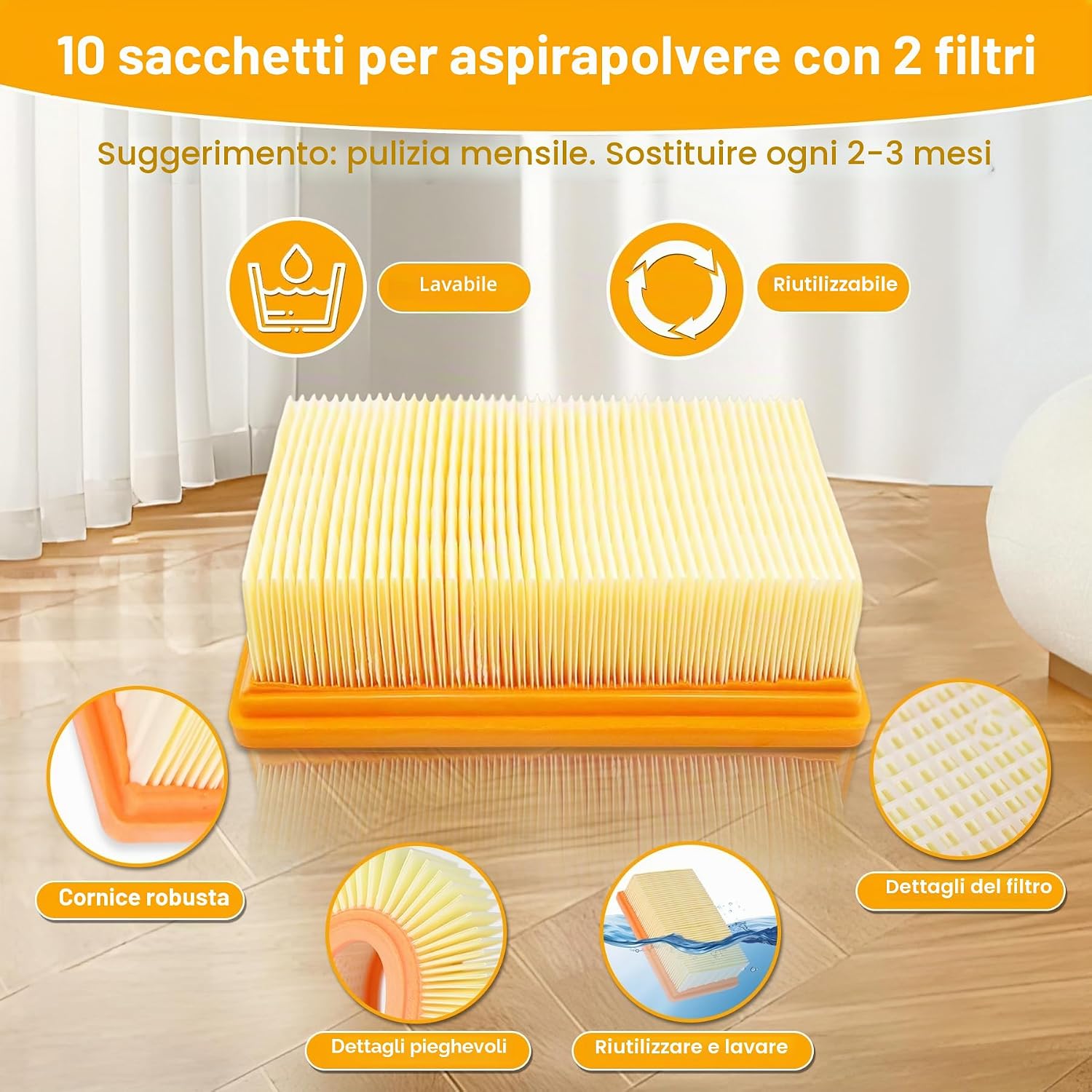Thumbnail 6 de Kit 10 sacchetti compatibili + 2 filtri per aspirapolvere Kärcher WD4/WD5/WD6 e MV4/MV5/MV6