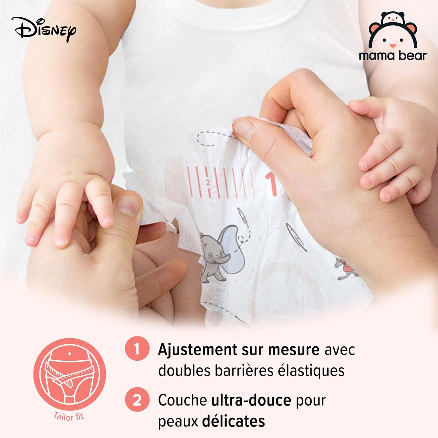 Detalle de Mama Bear Disney Couches bébé Taille 1 (2–5 kg), 96 pièces — Pack mensuel