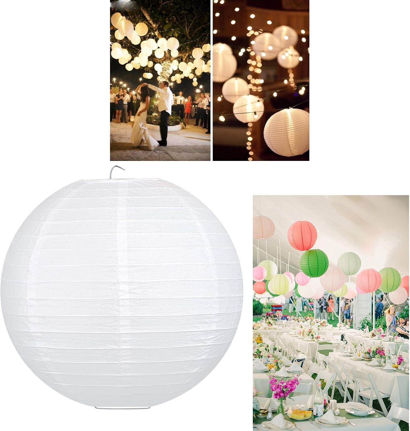 Thumbnail 5 de LIHAO 10-Pack White Round Paper Lanterns, 20 cm diameter