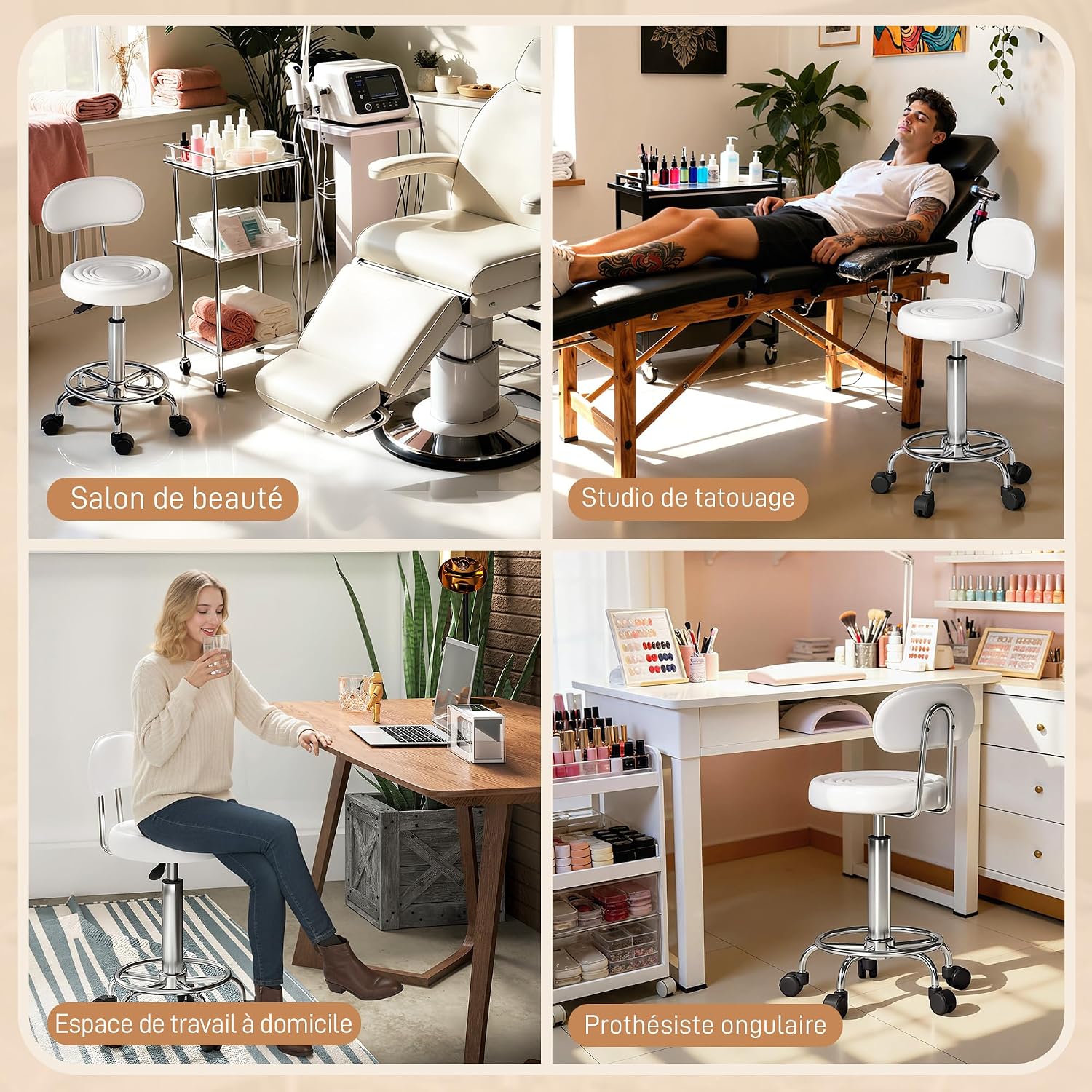 Thumbnail 6 de HOMCOM 921-823V00WT rolkruk met rugleuning, verstelbare hoogte, wit