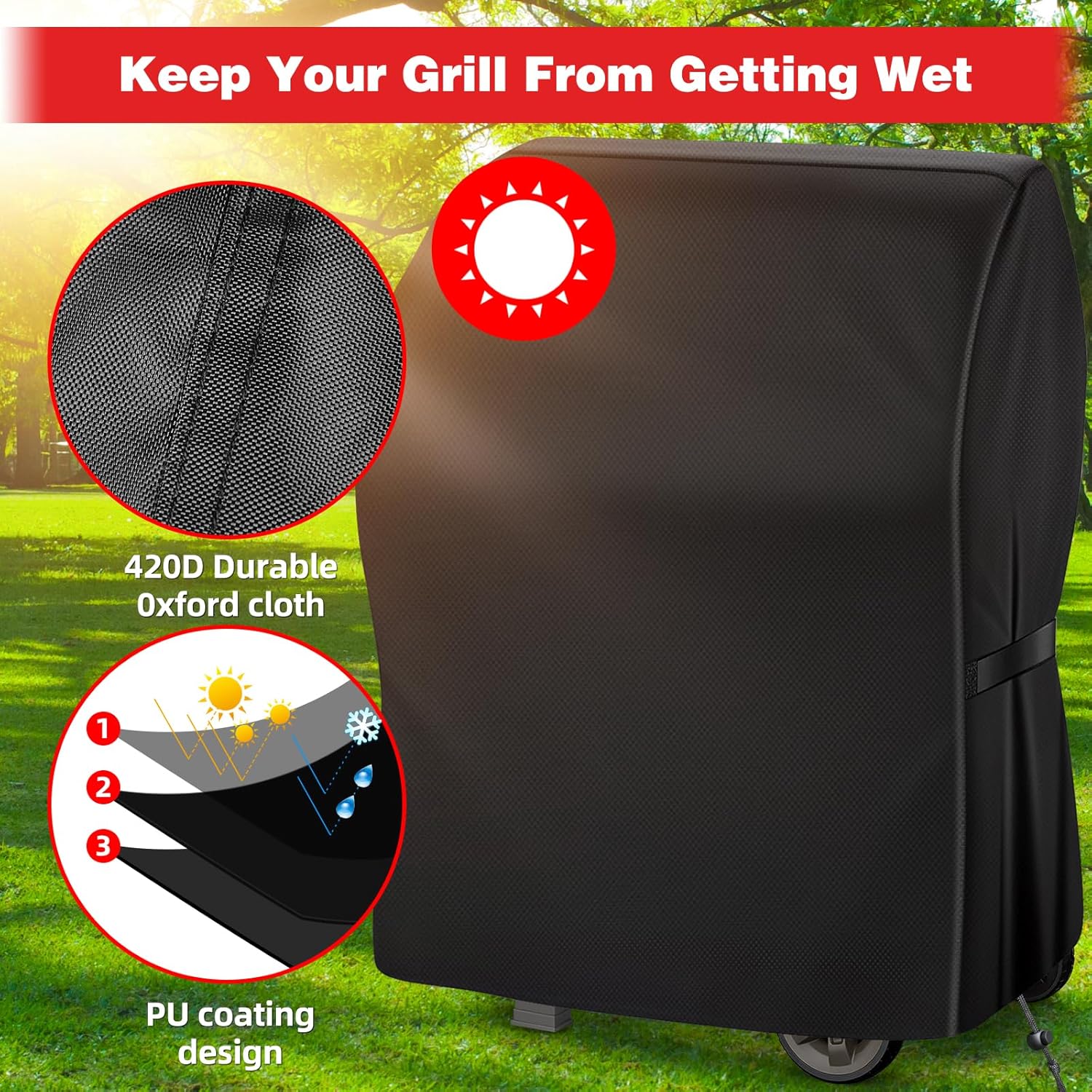 Thumbnail 3 de SPGOOD Grillabdeckung 90x70x110 cm – wetterfest, wasserdicht und robust