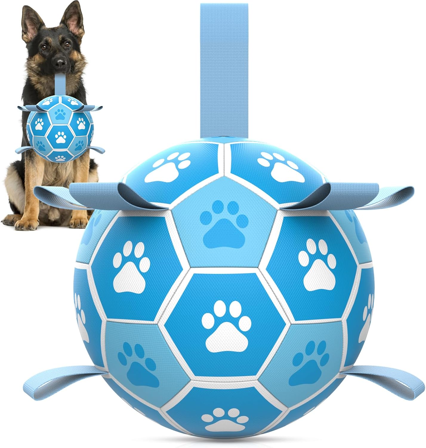 Detalle de HETOO Dog Ball Toy Dog Football – Interactive, ultra-bouncy ball with webbing (8 inch, light blue)