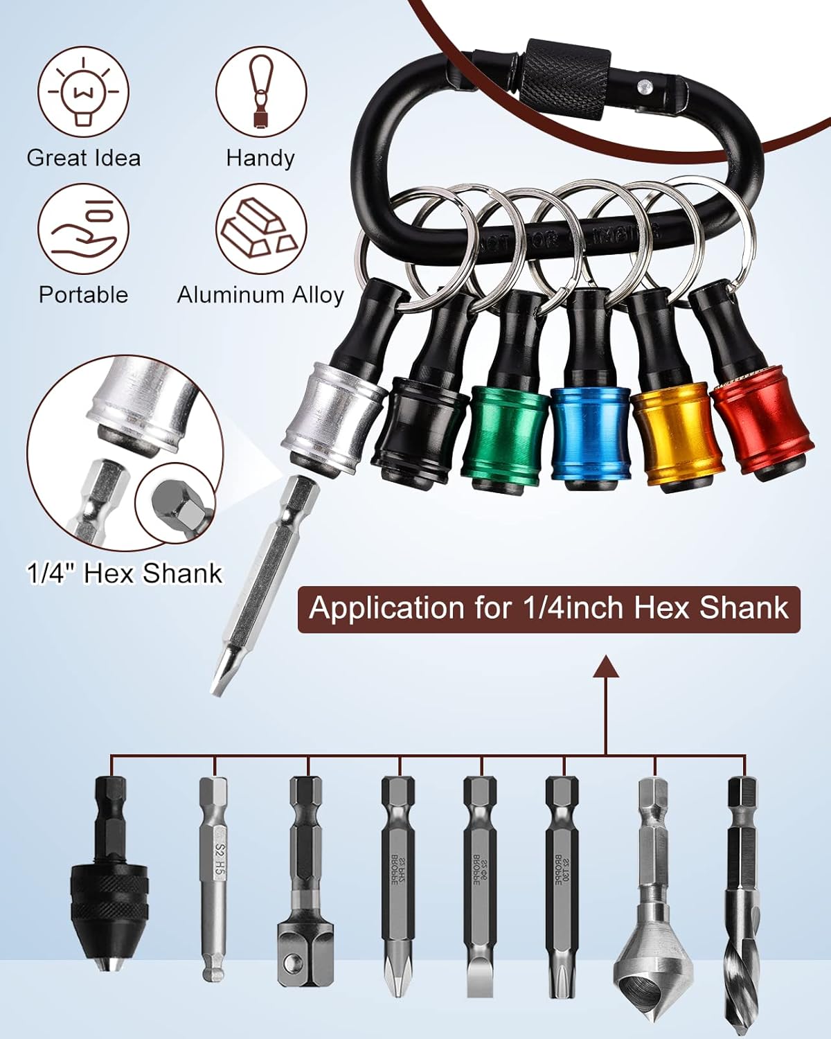 Thumbnail 1 de Katerk Portable 1/4 in Hex Shank Drill Bit Holder – 24 pcs, 4 Sets, Lightweight Extension Bar & Keychain Adapter