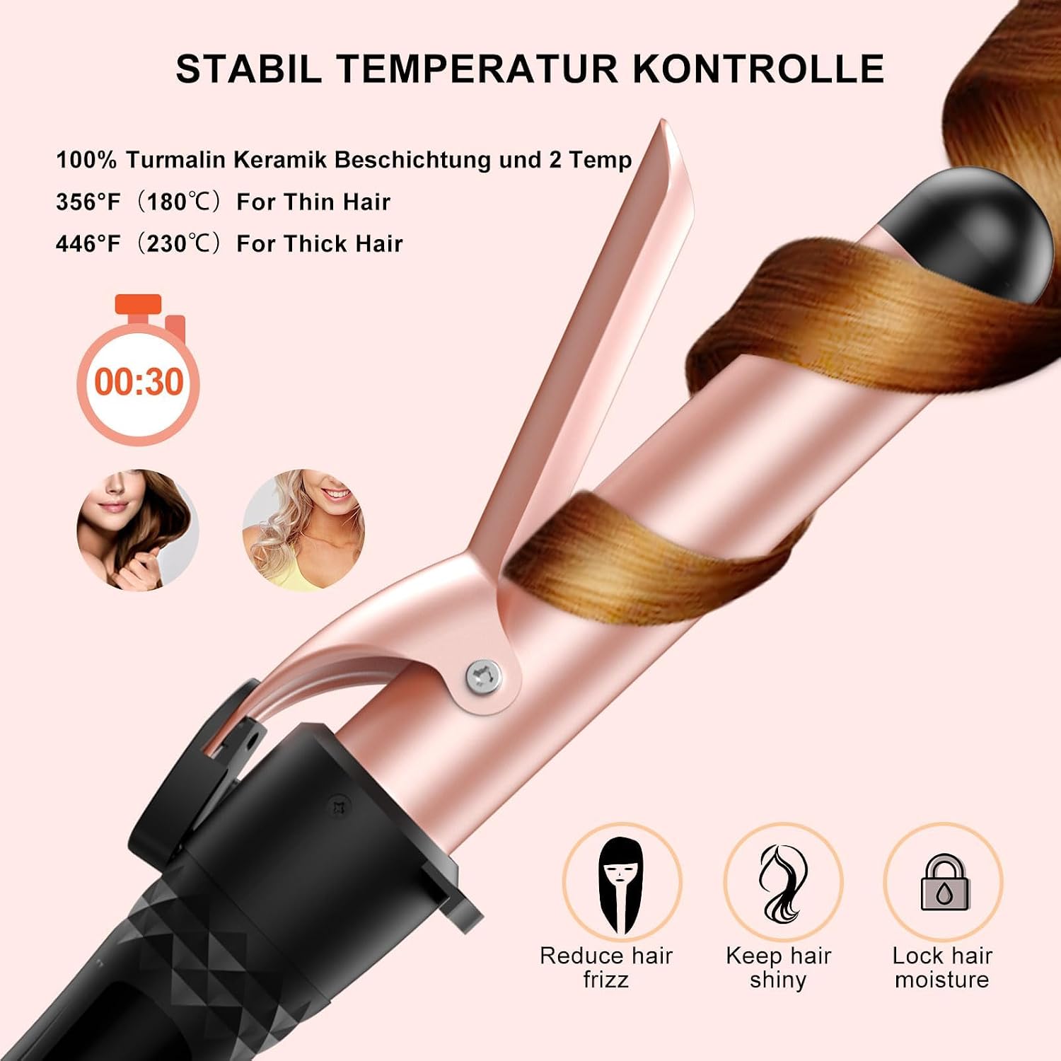 Detalle 2 de MAX-T 5-in-1 Lockenstab Set mit 3 Fassern und Aufsätzen 9–38 mm