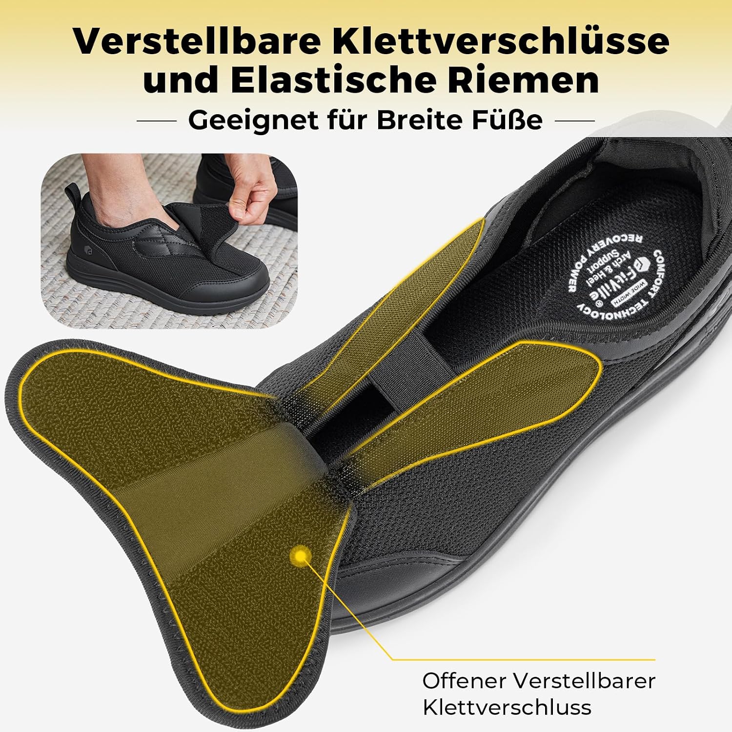 Detalle de FitVille Extra Weit Senioren Hausschuhe für Damen mit Klettverschluss – Gesundheitsschuhe bis Gr. 42,5