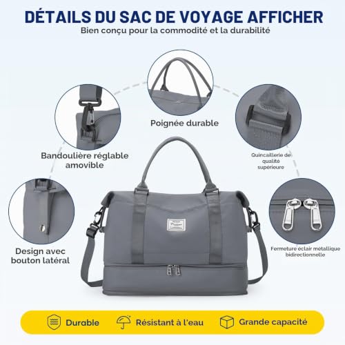 Thumbnail 6 de SEAFEW Sac de voyage cabine 40 × 30 × 20 cm, compartiment à chaussures, gris ardoise