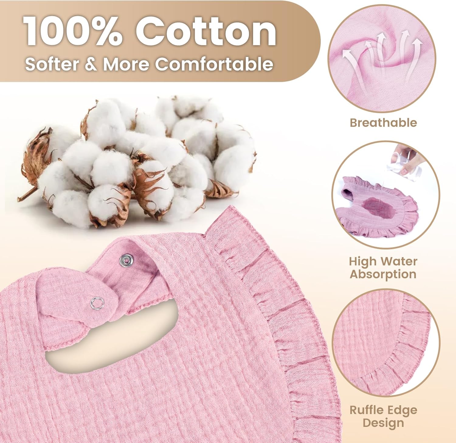 Detalle de Oiomniv Baby Bibs: 6-Pack Muslin Cotton Bandana Dribble Bibs for Newborns and Toddlers