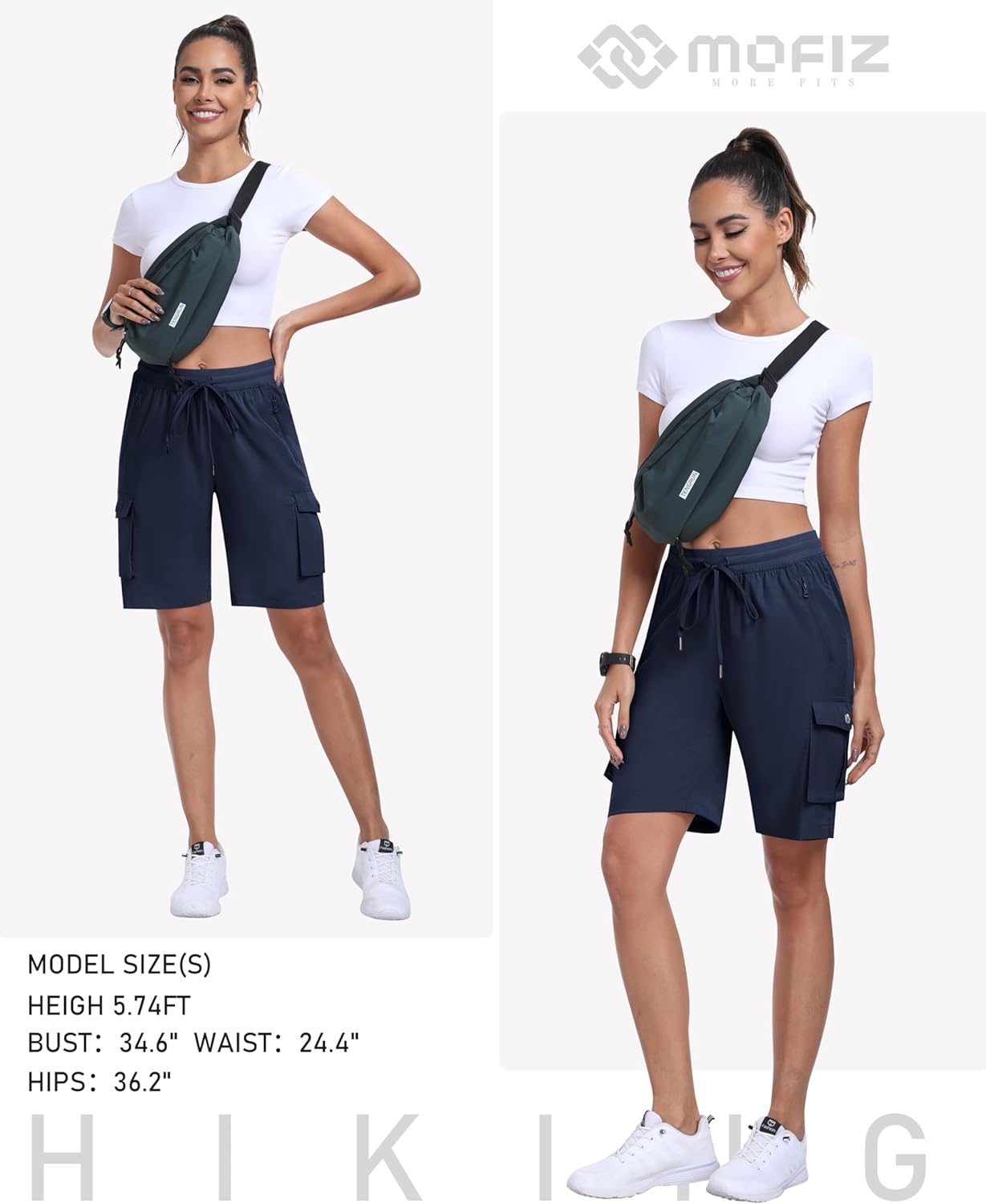 Thumbnail 5 de MoFiz Pantaloncini Cargo Trekking Donna: Bermuda Estivi con 6 Tasche, Vita Elastica