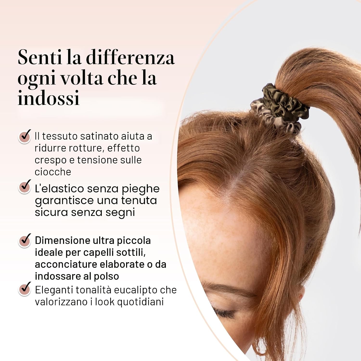 Detalle de Kitsch elastici per capelli in raso ultra-piccoli donna – più morbidi degli elastici in seta, eucalipto (6 pezzi)