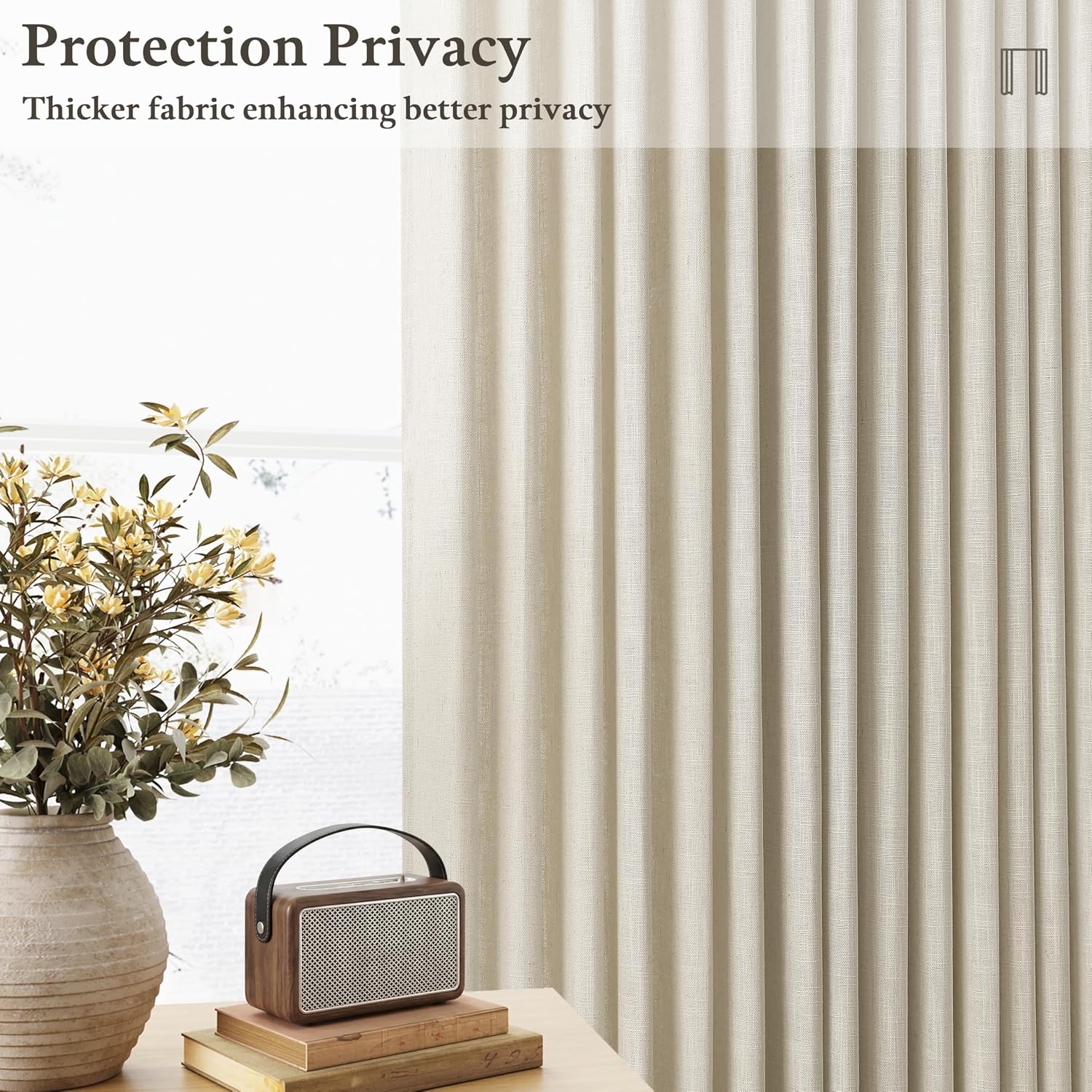Detalle 2 de TWODRAPES 96-Inch Beige Pinch Pleat Curtains, Linen Blend, Light Filtering