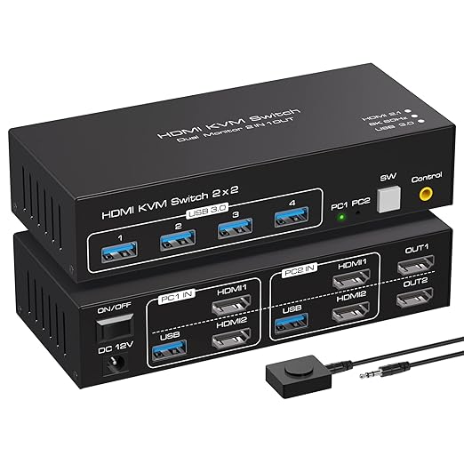 Detalle de VPFET KVM Switch 4K 120Hz 🖥️ Dual PC y Monitores