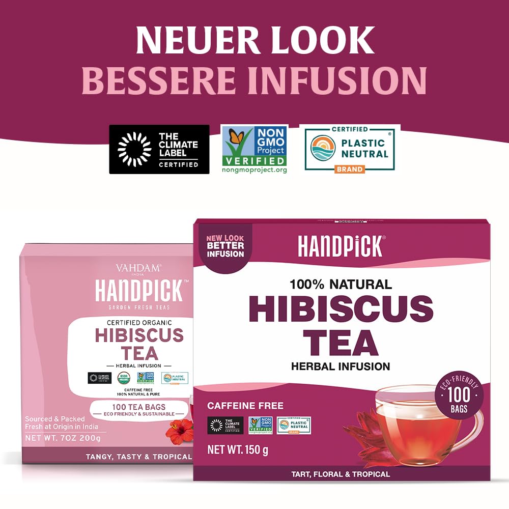 Thumbnail 2 de HANDPICK Hibiskustee – 100 Hibiskusblütentee Beutel, koffeinfrei, aus 100% Hibiskusblüten