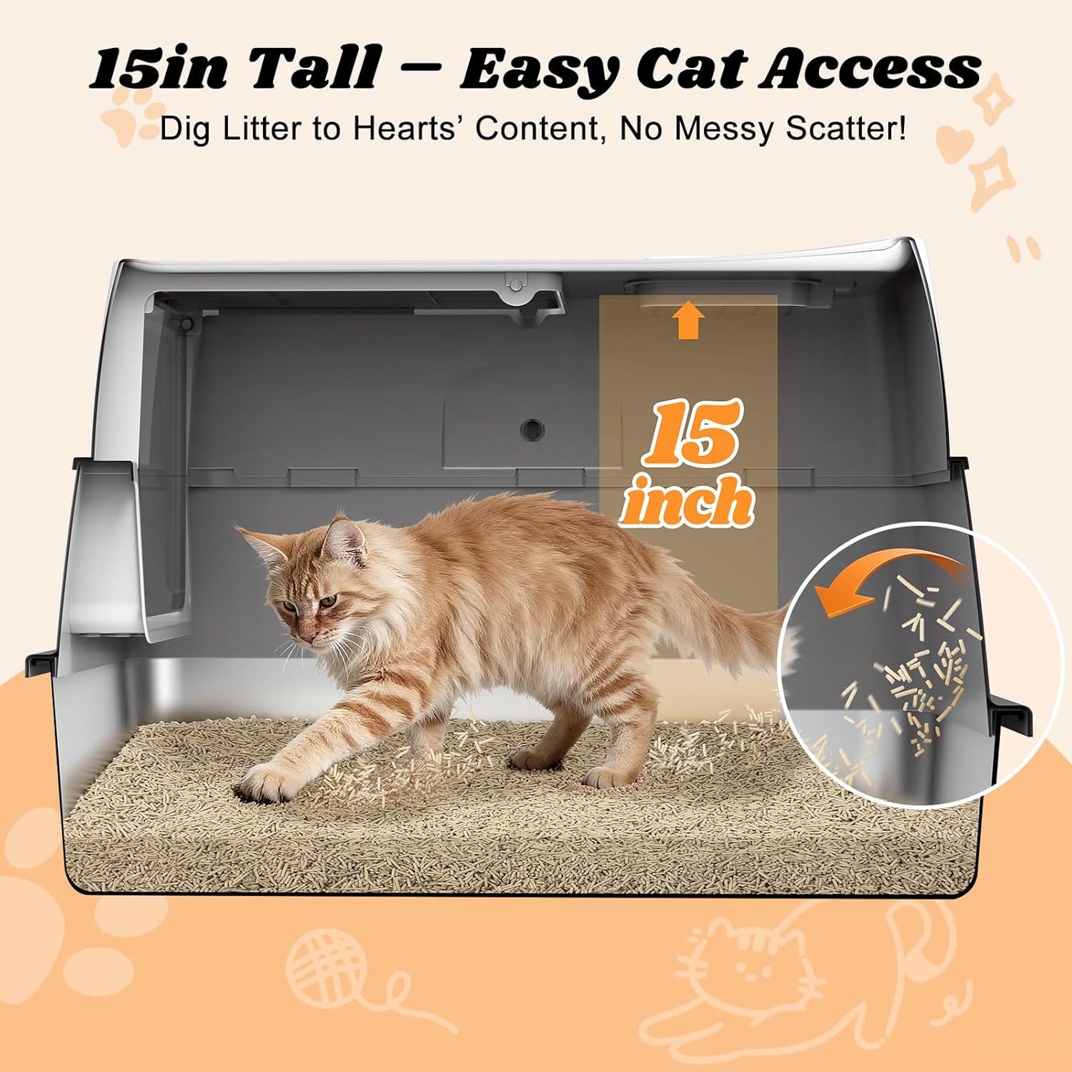 Thumbnail 5 de FURTIME XXL Stainless Steel Cat Litter Tray with Lid (3-in-1): Enclosed, High-Sided 58x38x38 cm for Large Cats