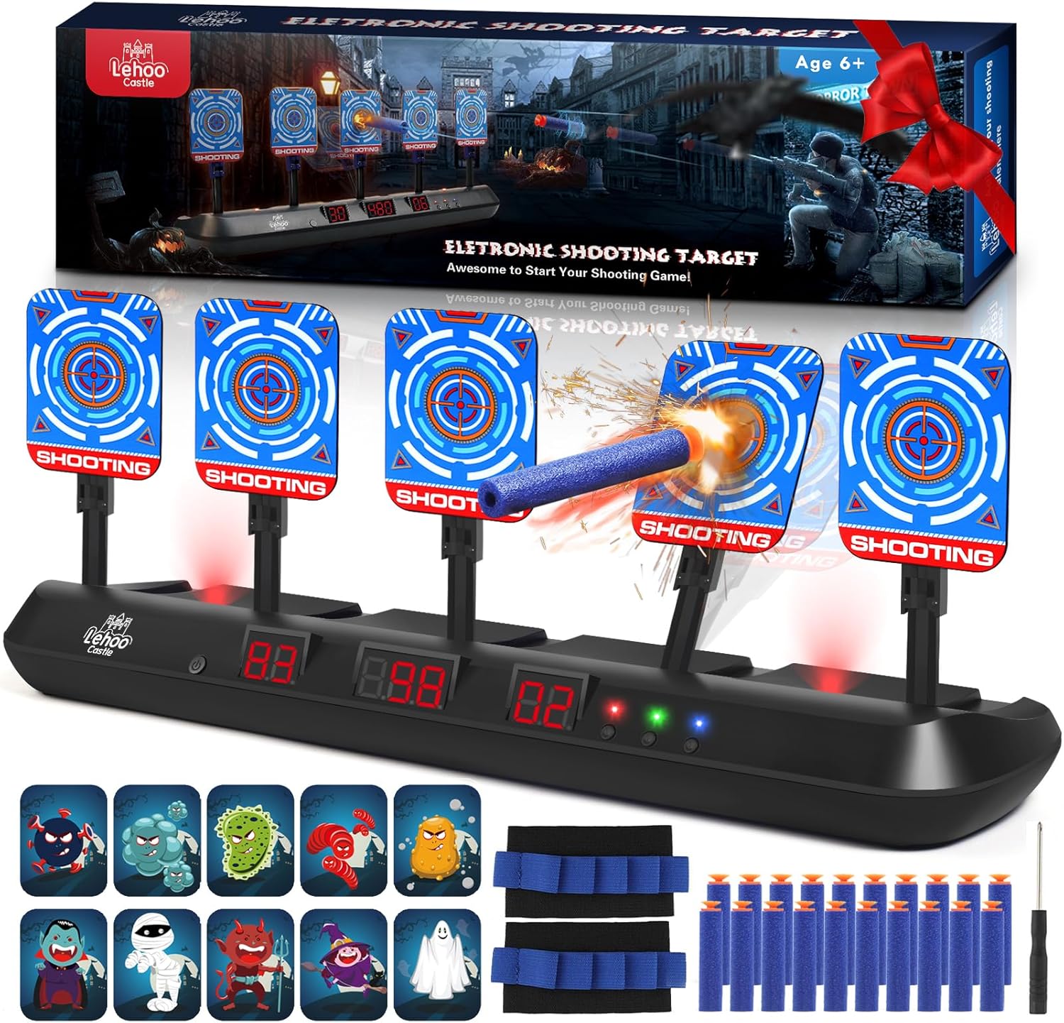 Detalle de Lehoo Castle Electronic Nerf Target: 5-Target Digital Scoring Arena for Nerf Blasters
