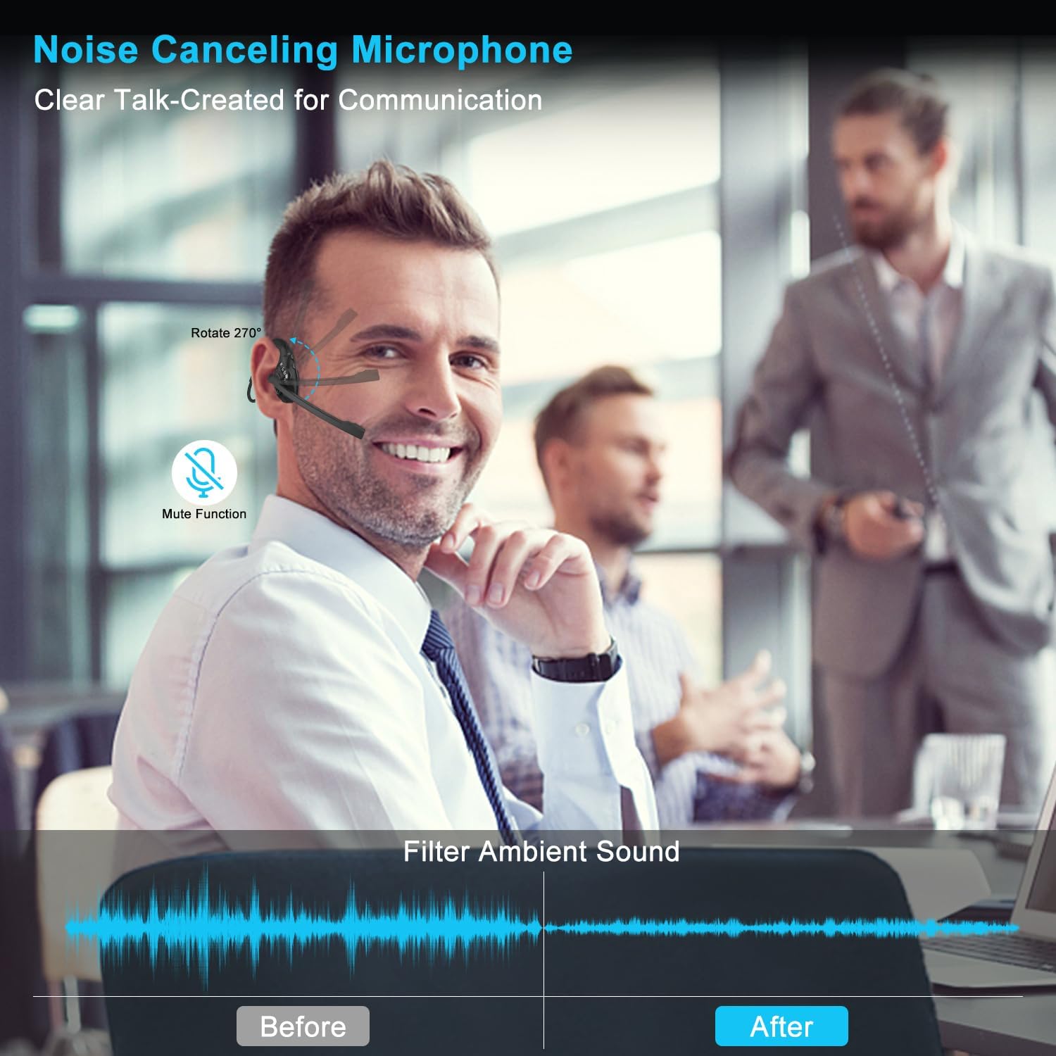 Detalle de iDIGMALL Bluetooth 5.3 Open-Ear Headset with Microphone (270° mic) – lightweight wireless for phone, PC and laptop