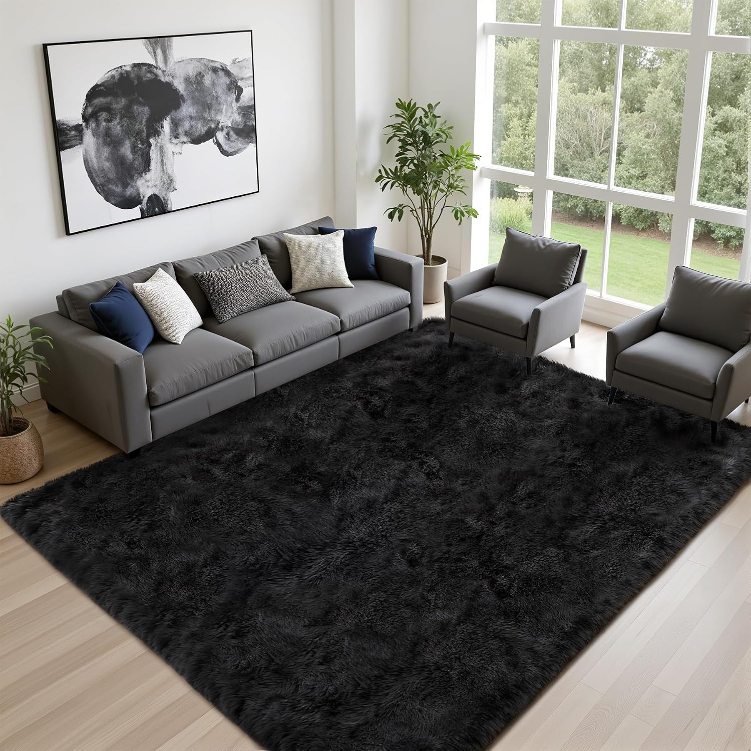 Detalle de 8x10 Ultra Soft Shag Rug: Non-Slip, Non-Shedding Plush Carpet for Living Room or Bedroom