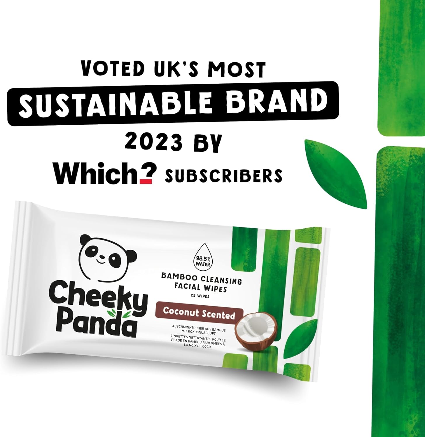 Detalle de The Cheeky Panda Bamboo Face Cleanser Makeup Remover Wipes – Coconut Scented (6 x 25 wipes)
