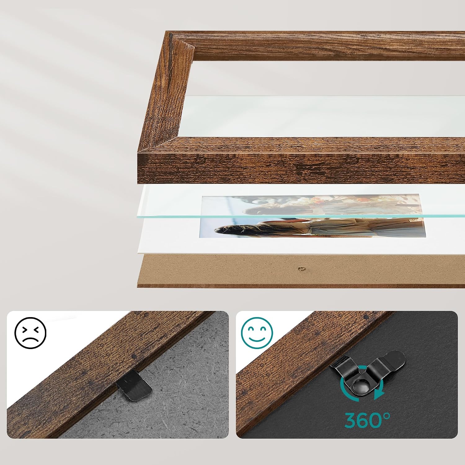 Detalle 2 de SONGMICS ARTIMET RPF049X01 – zestaw 10 ramek ze szkłem, rustykalny brąz