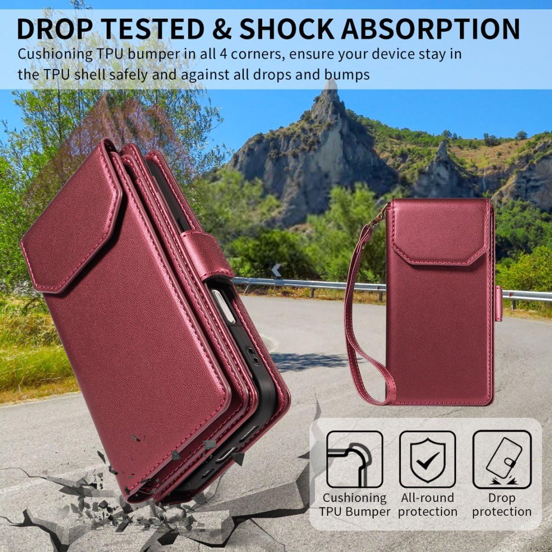 Thumbnail 5 de Asuwish Wallet Case for Samsung Galaxy S25 Ultra 5G with Tempered Glass Screen Protector, Wrist Strap and Stand