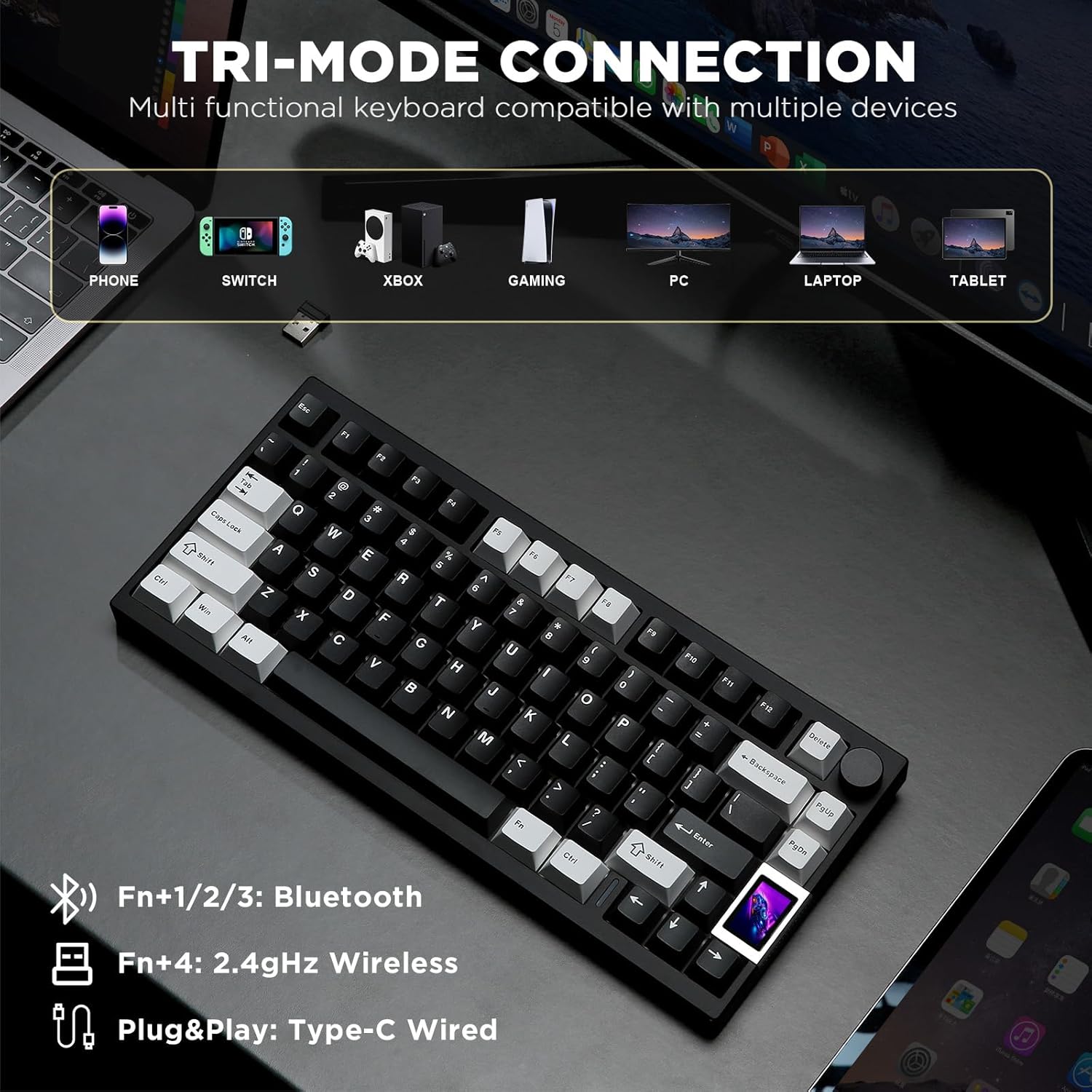 Thumbnail 3 de YUNZII AL80 Wireless Mechanical Keyboard with CNC Aluminum, 75% Layout, Hot-Swap, LCD, and QMK/VIA