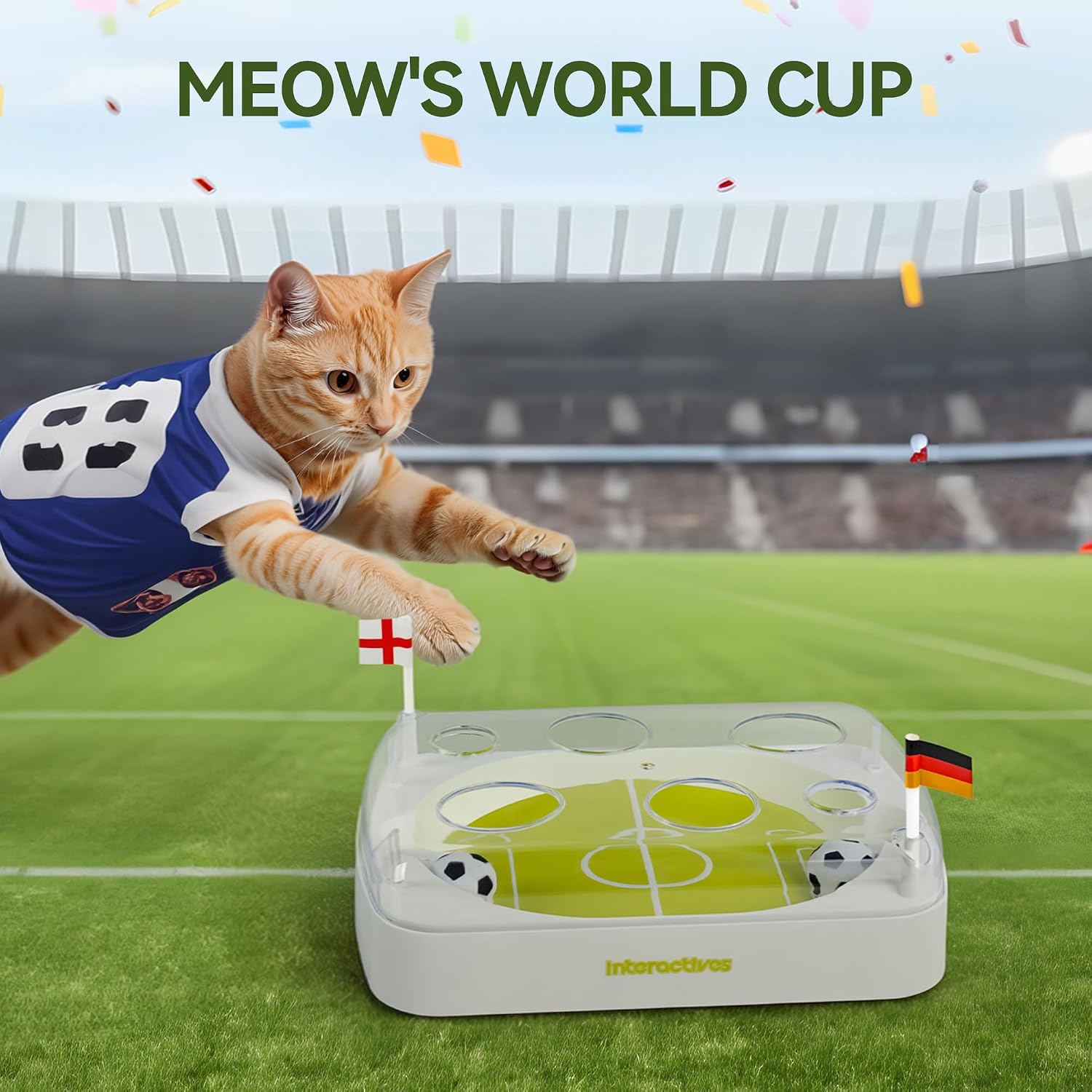 Detalle de ALL FOR PAWS Interaktives Katzenspielzeug mit Fußballfeld-Design – Bewegungsaktivierte Bälle, Katzenminze & Nachtmodus