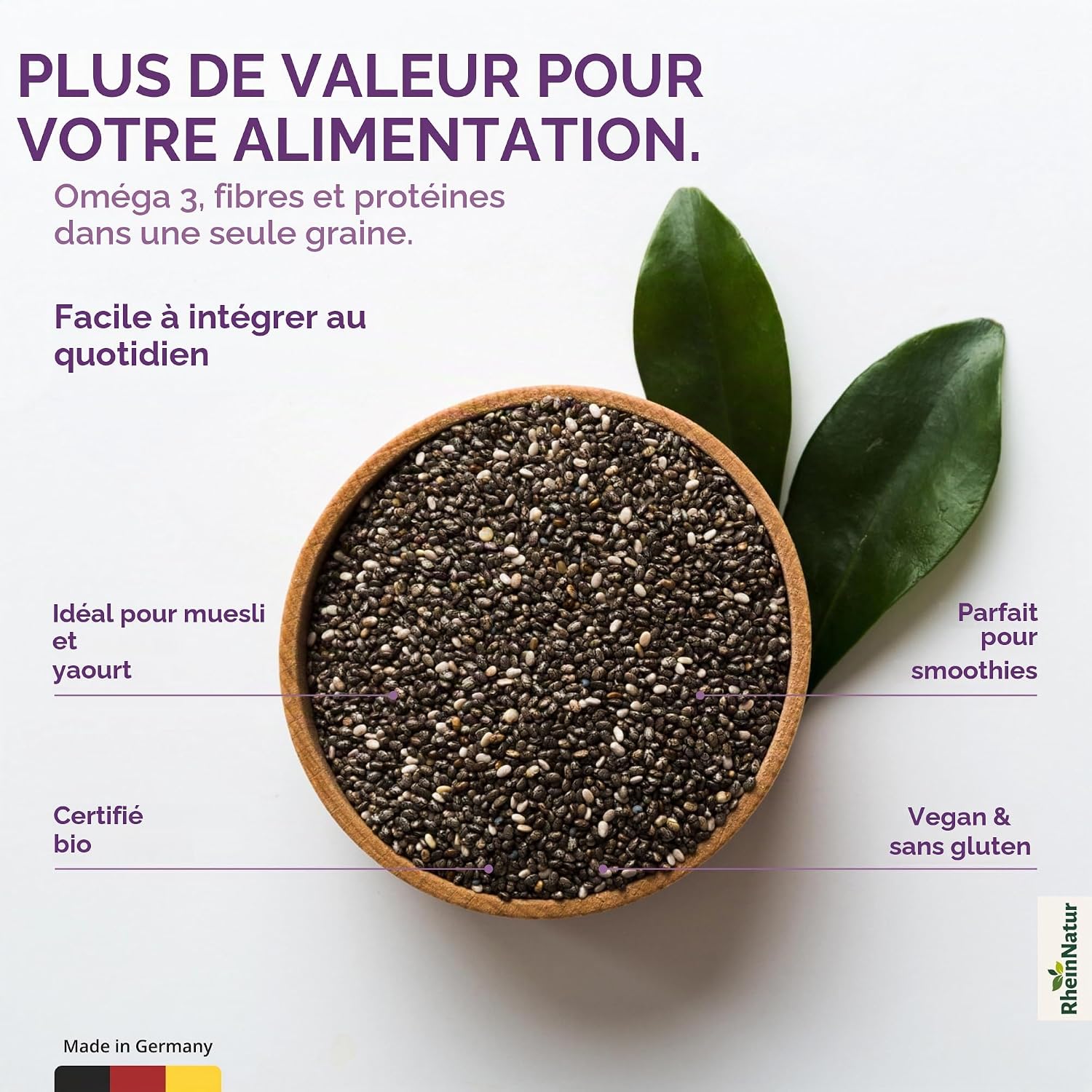Detalle de RheinNatur biologische chiazaden 1 kg – 100% biologisch voor ontbijt en salades