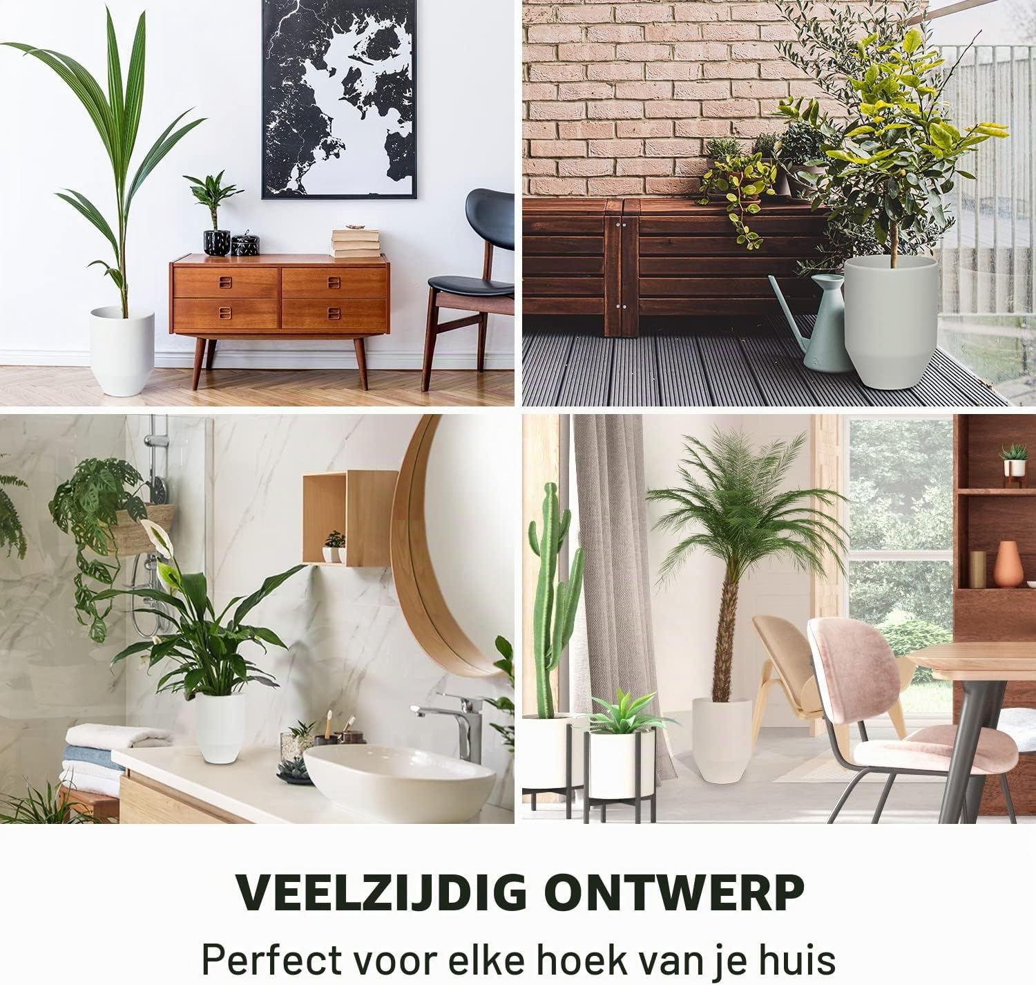 Thumbnail 2 de Fox & Fern plantenpot 25 cm, wit, UV- en vorstbestendig met afvoerplug