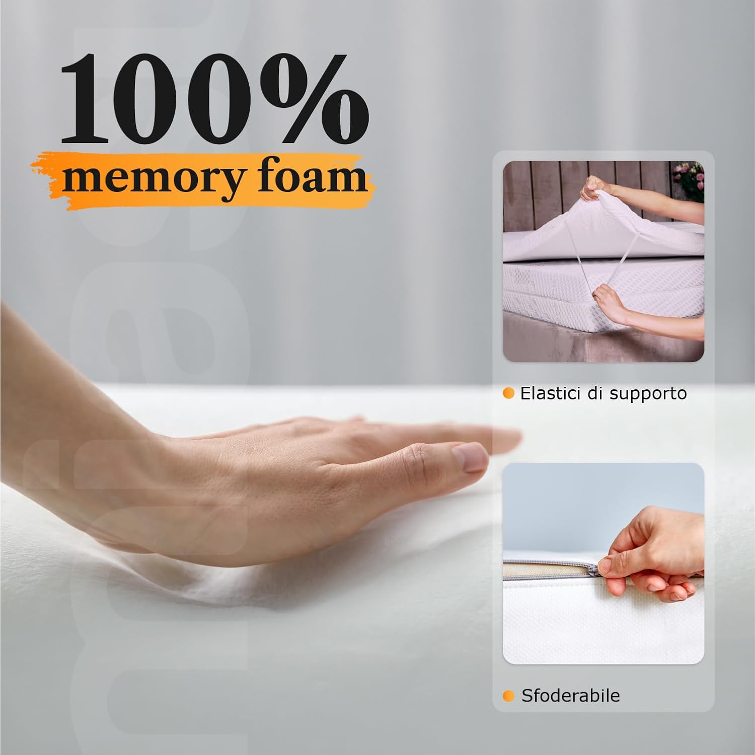 Thumbnail 5 de MiaSuite Topper correttore in memoryfoam sfoderabile con Aloe Vera per materasso matrimoniale 170x190 (10 cm)