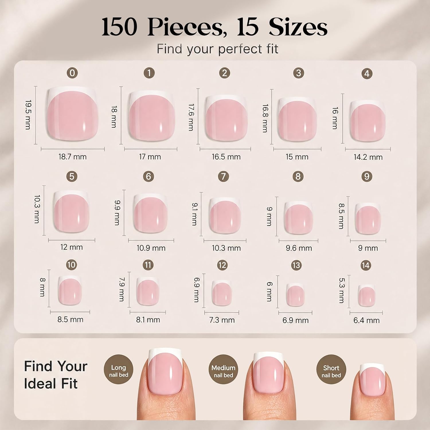 Detalle 2 de Beetles DT102 French Tip Press-On Toenails, Glossy Pink Short Square, 150-Piece