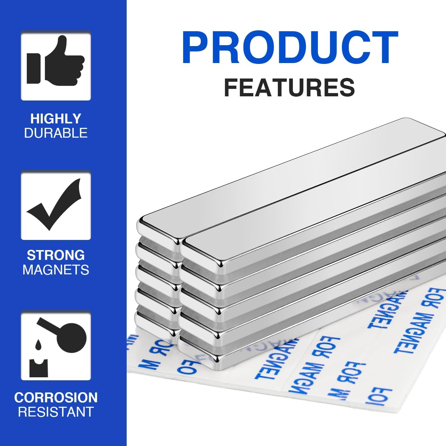 Detalle de MIKEDE 25 Neodymium Bar Magnets, 60 x 10 x 3 mm with Adhesive Backing