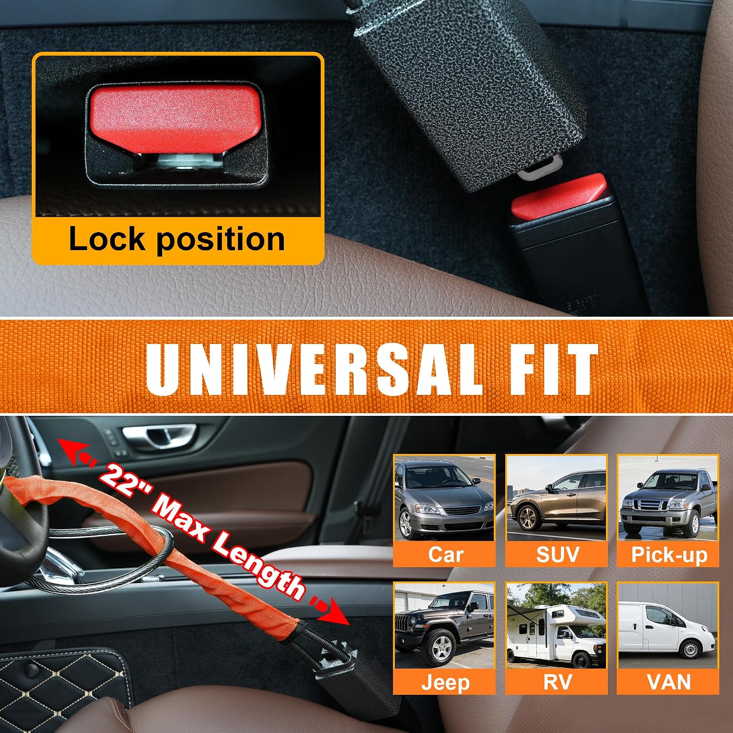 Detalle 2 de TURNART Steering Wheel Lock: Universal Anti‑Theft Device for Most Vehicles