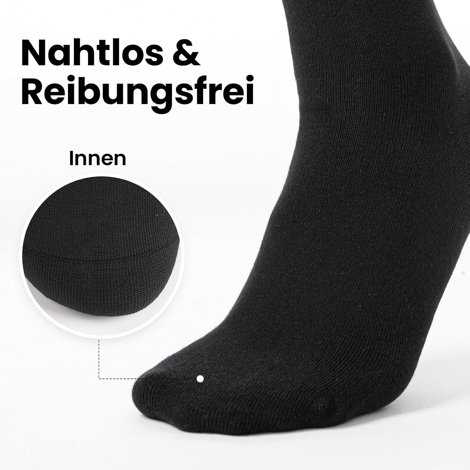 Detalle 2 de SukModen Diabetiker-Socken Herren & Damen – 10 Paar, ohne Gummibund, weiche Baumwolle, nahtloser Zehenbereich, Schwarz