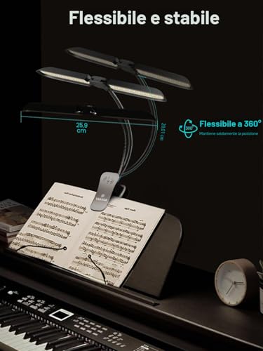 Thumbnail 4 de Vekkia 64 LED Ricaricabile Luce Leggio Musicale, Clip Pianoforte Lampada