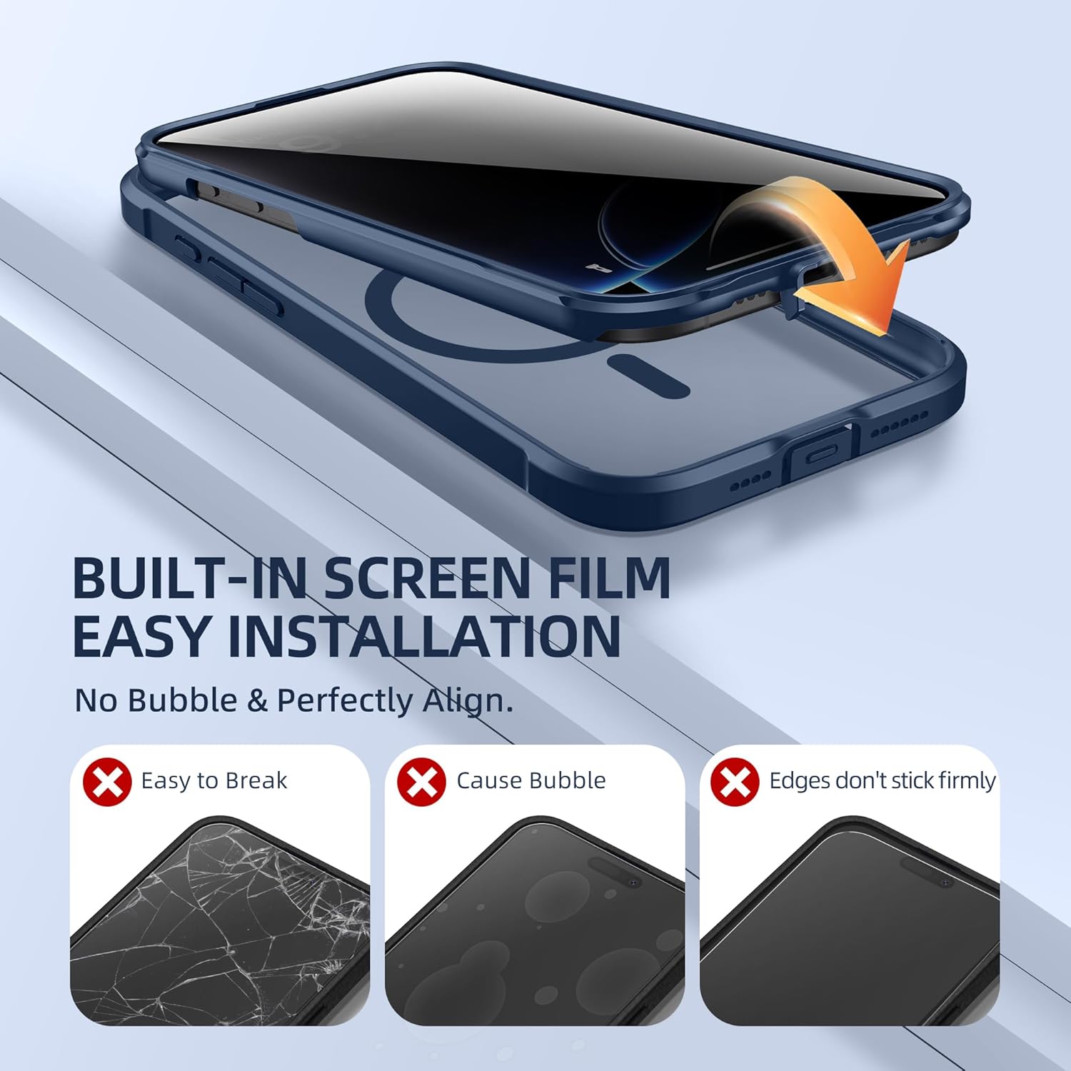 Thumbnail 4 de BERFY iPhone 16 Pro Max Case with MagSafe and Built-in Privacy Screen – Clear Dark Blue