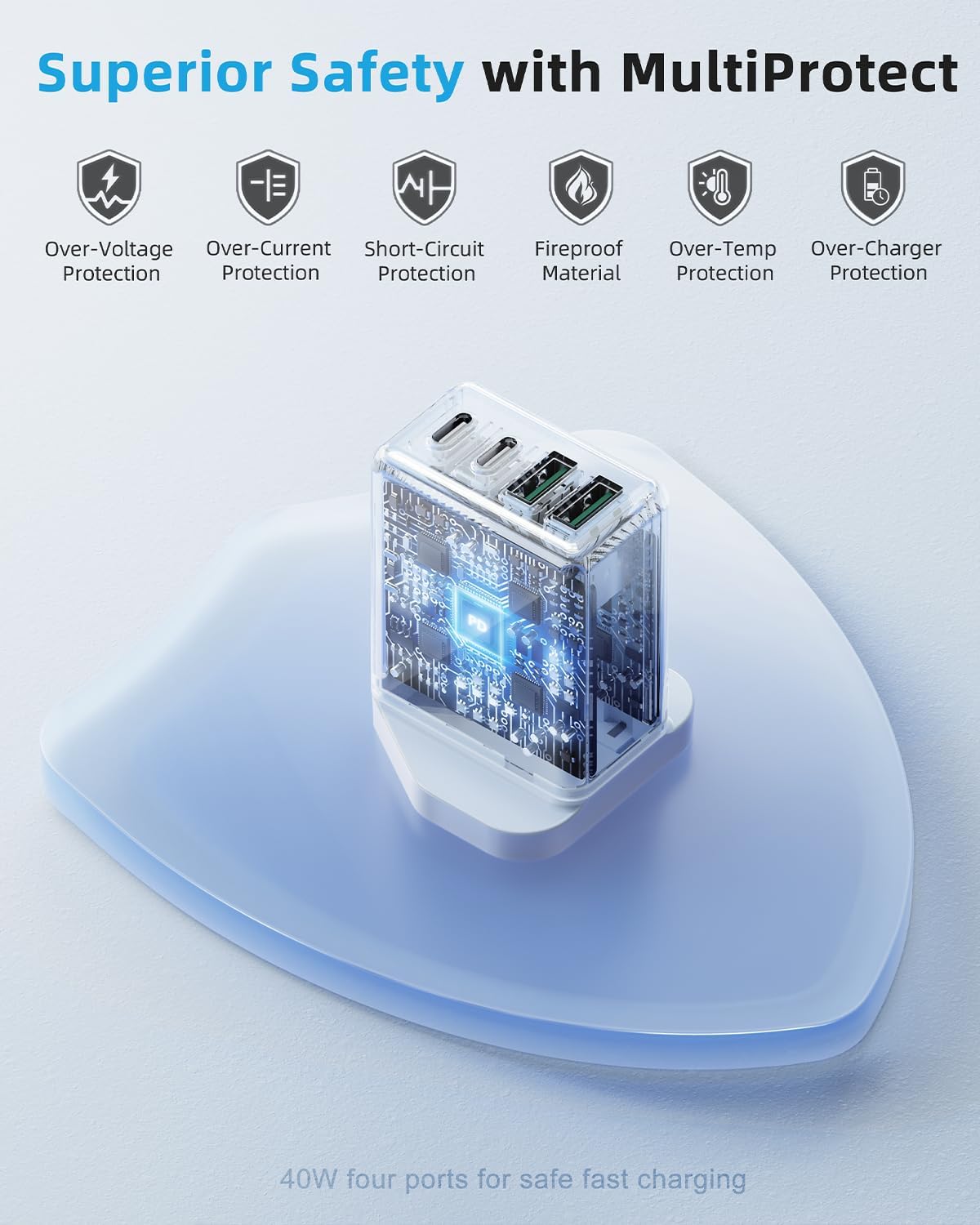 Detalle 2 de 40W 4-Port USB C Fast Charger Plug UK