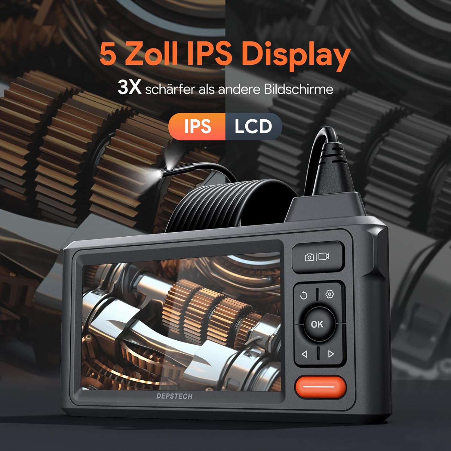 Thumbnail 3 de DEPSTECH DS620 Dual-Lens Endoskopkamera mit Licht (1080P, IP67, 5-Zoll-IPS, 5 m)